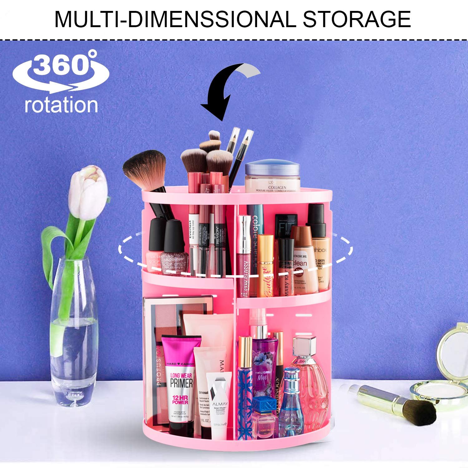 360° Rotating Makeup Organizer | Clear Cosmetic Storage Carousel for Vanity Countertop & Dresser | Multi-Functional Beauty Product Organizer for Makeup Brushes, Lipsticks & Skincare (Perfect for Small Spaces & Travel)