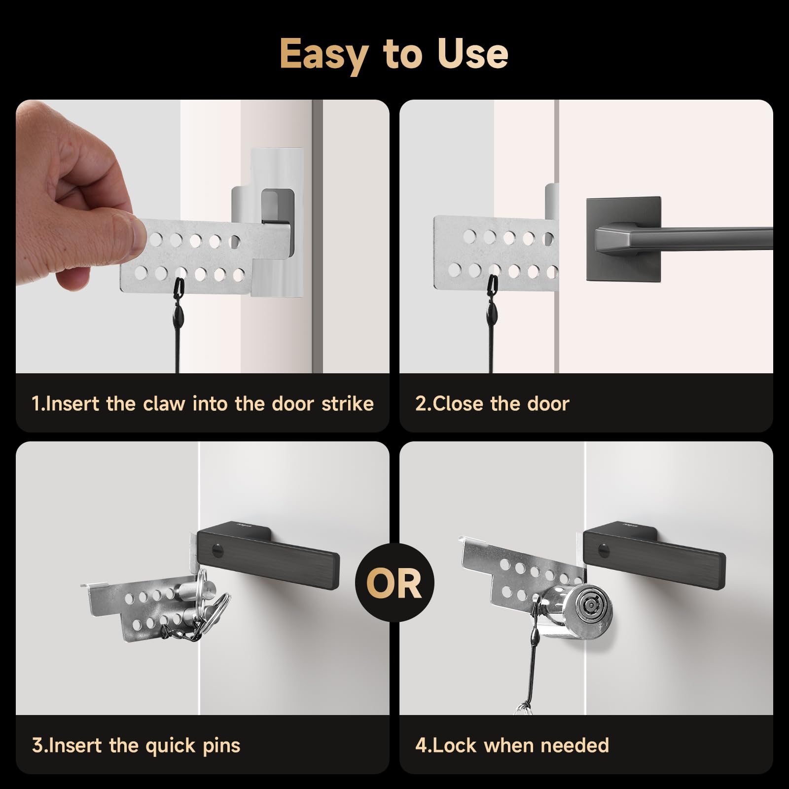 MOSECYOU Portable Keyed Door Lock - No Drill Installation for Home, Apartment, Bedroom, Hotel & Travel Security | Child Safety Protection Extra Lock with Key | Perfect for Temporary Use, Renters & Enhanced Privacy
