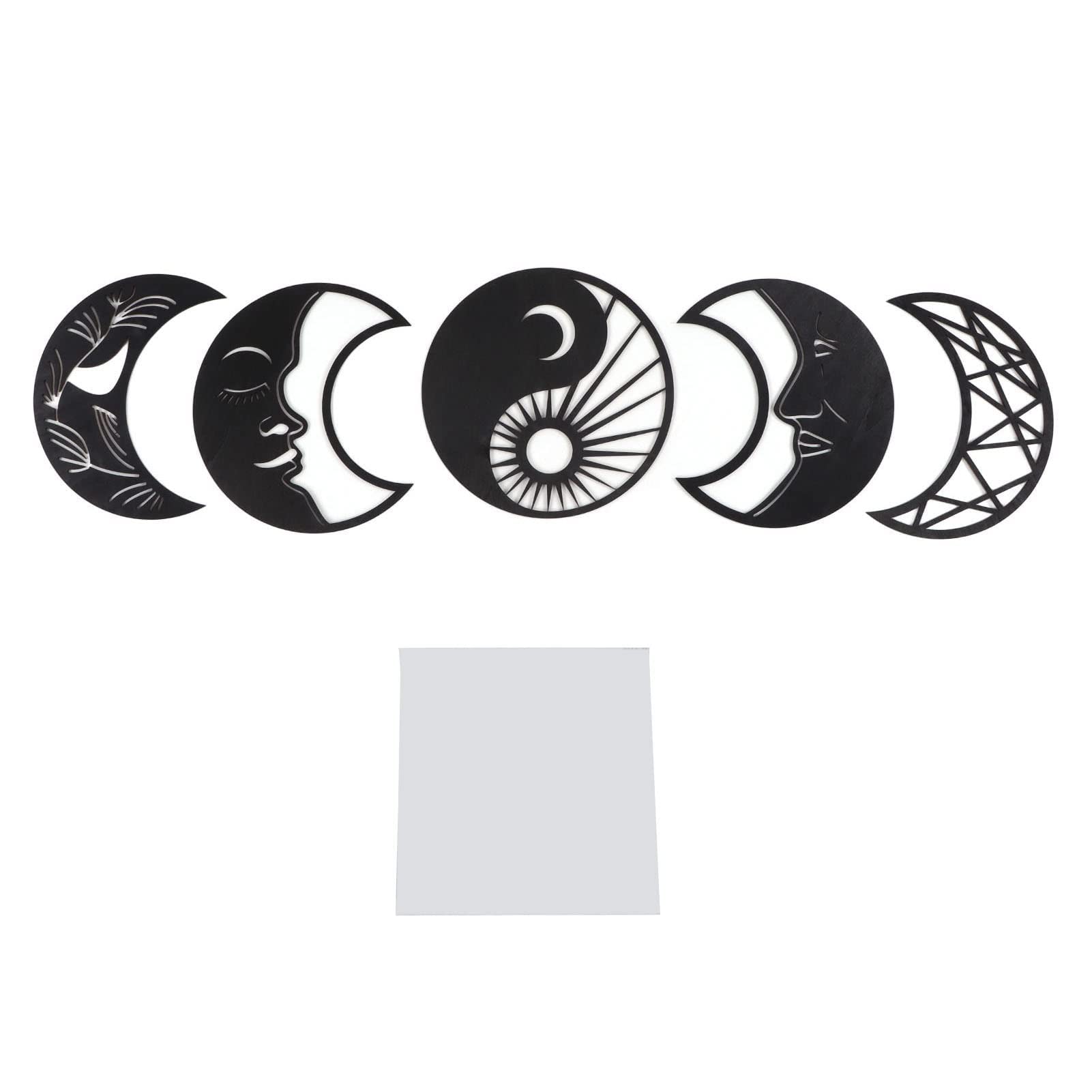 Moon Phase Wall Decor - 5pcs Wooden Nordic Wall Art for Bedroom & Living Room