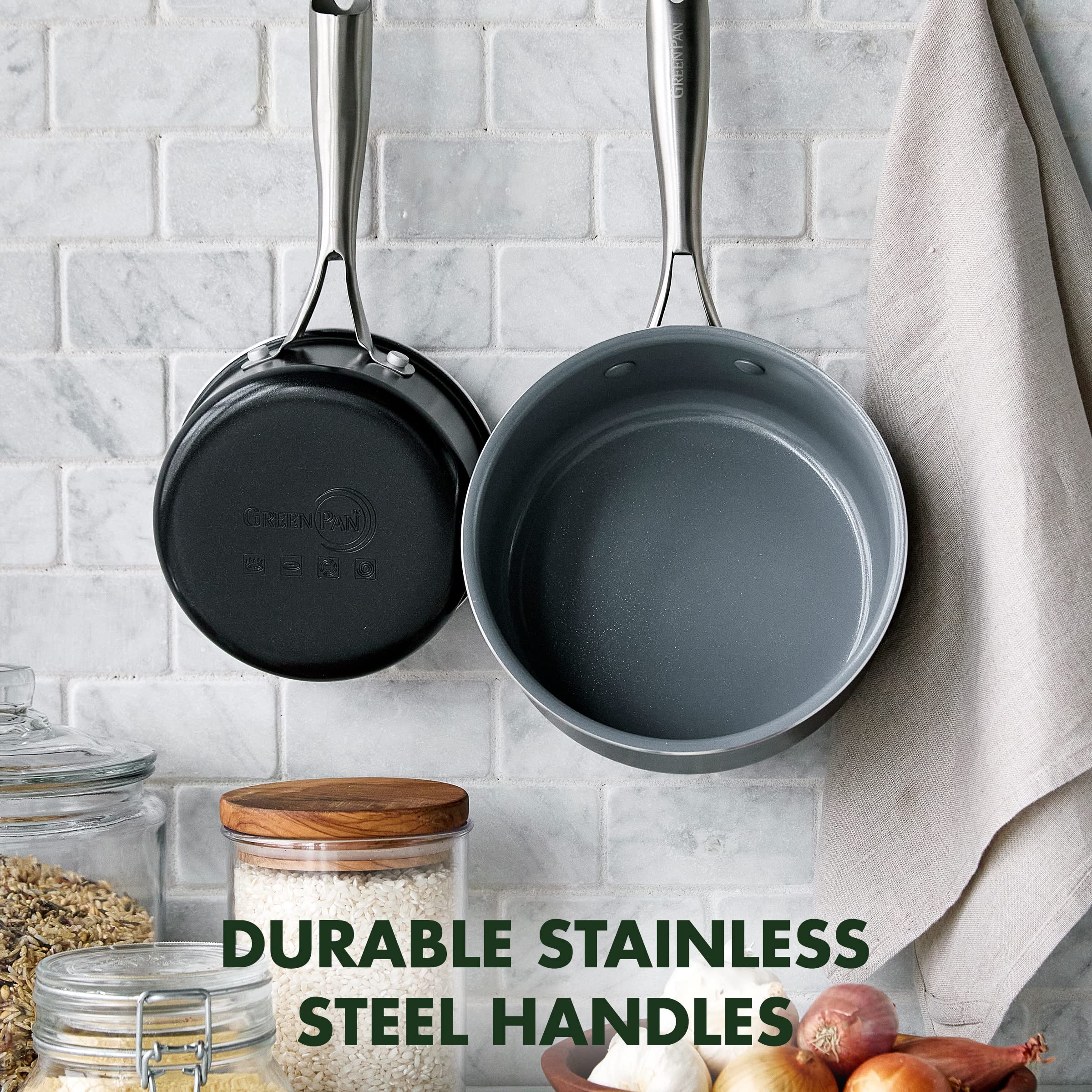 GreenPan Swift Healthy Ceramic Nonstick Saucepan Set (1QT & 2QT) - PFAS-Free, Dishwasher & Oven Safe with Stainless Steel Handle - Perfect for Healthy Cooking, Sauces & Small Meals