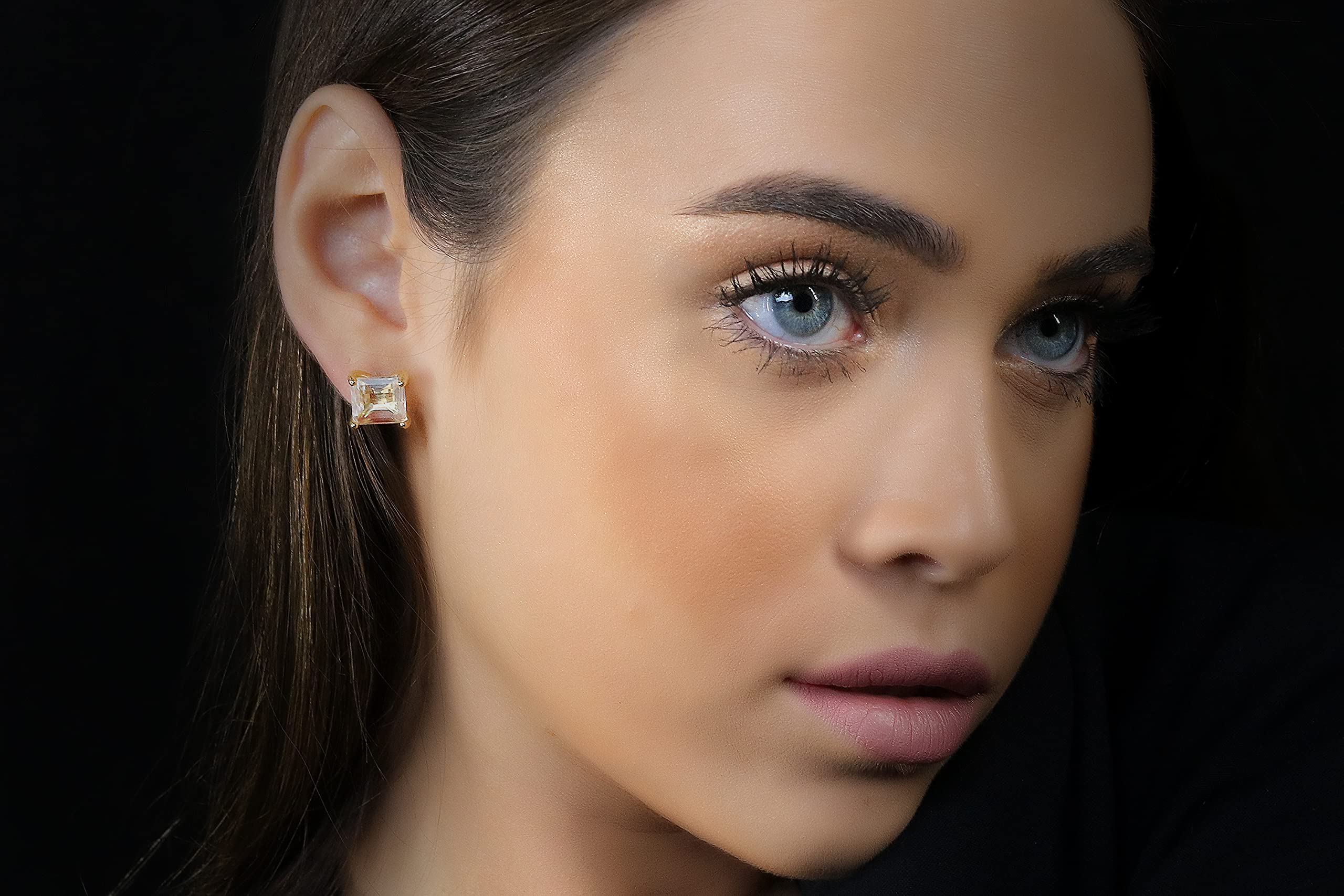 Clear Quartz Stud Earrings - Gold Vermeil Square Gemstone Jewelry for Women | Bridal & Fashion Gift
