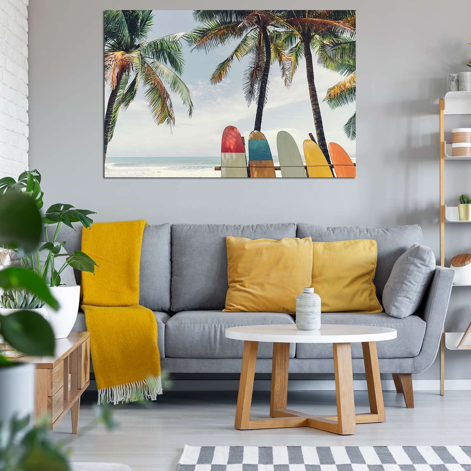 Surfing Wall Art - 32x48 Inch Stretched Canvas Print with Day & Night Effect, Modern Beach Painting for Bedroom, Living Room & Office Decor - Ready to Hang Coastal Home Décor for Surf Lovers & Beach House Style