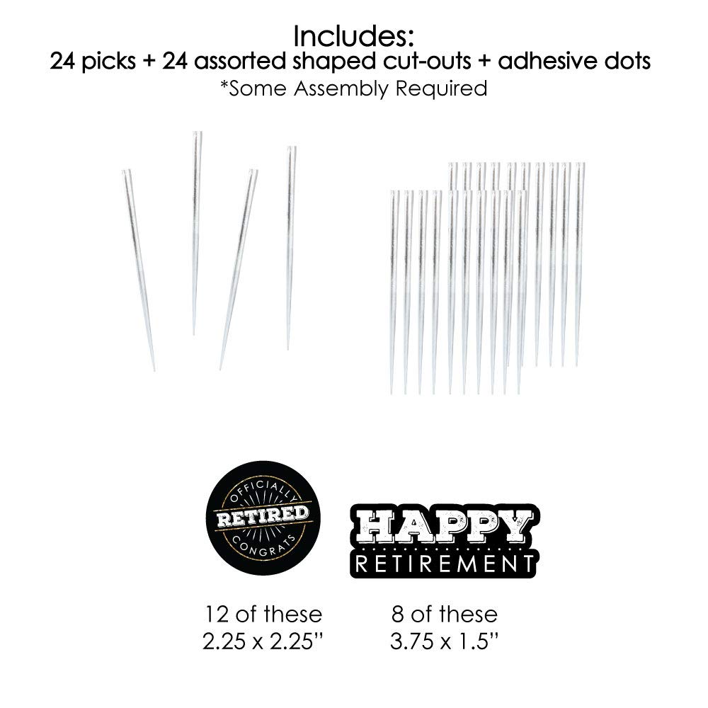 Happy Retirement Cupcake Toppers - Set of 24 Clear Dessert Picks for Retirement Party Decorations - Perfect for Cake Decorating, Dessert Displays & Celebration Treats