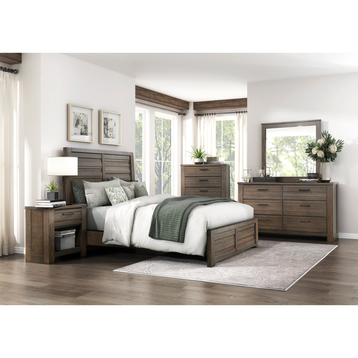 Dark Brown Birch Veneer 5-Drawer Chest with Flat Black Pulls - Stylish Storage for Bedroom, Living Room, or Office Organization