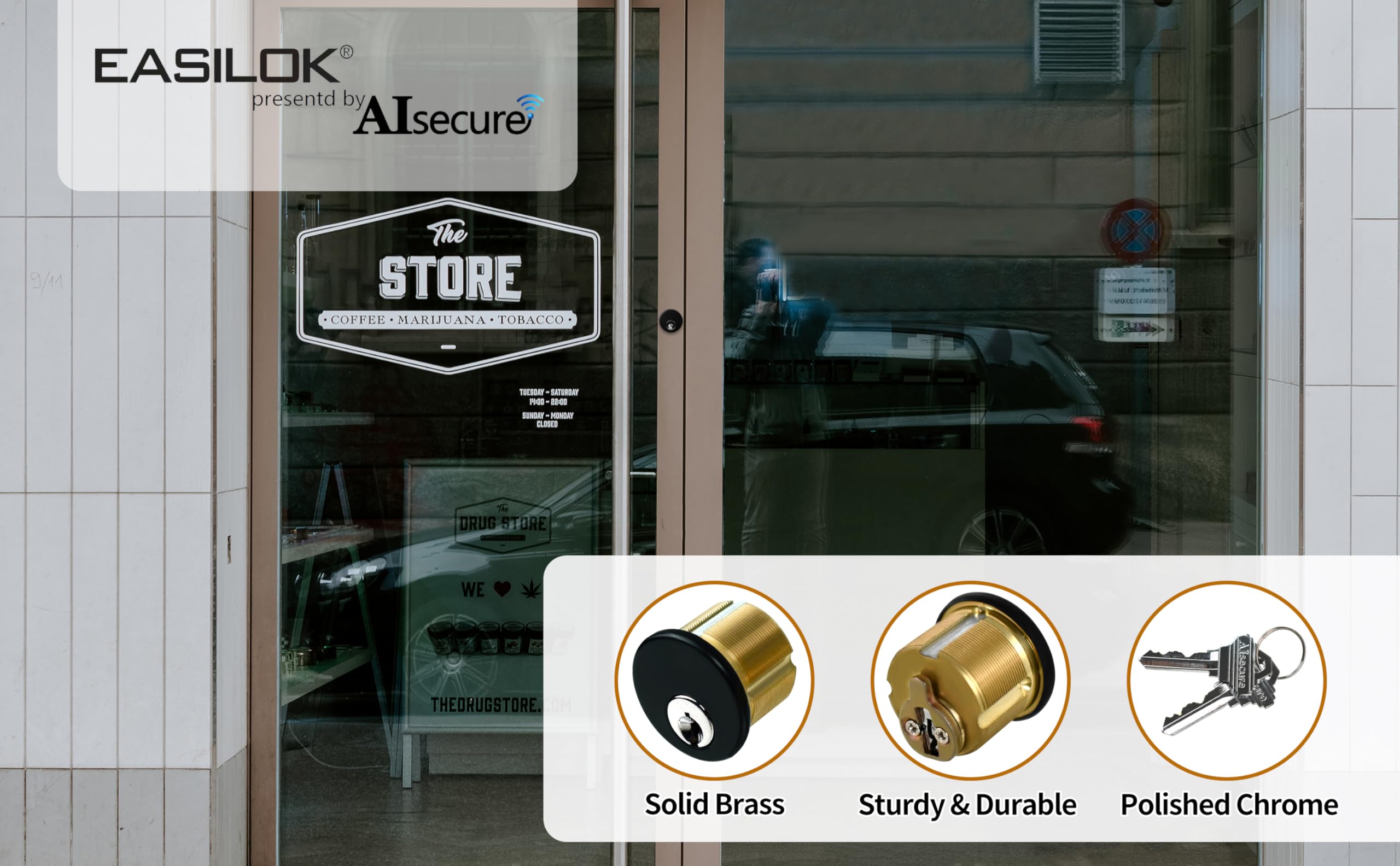 Brass Mortise Cylinder Lock 2-Pack - Commercial Storefront Door Lock Compatible with Adams Rite, Kawneer & Vistawall Deadbolts - Black Finish with Matching Keys - Ideal for Office Buildings, Retail Stores & Security Doors