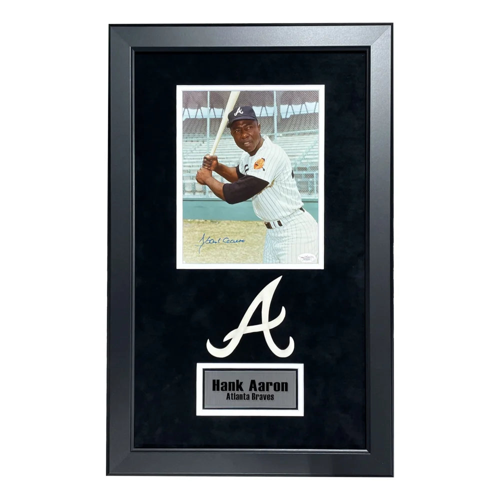 Hank Aaron Autographed Atlanta Braves 8x10 Photo Collage Framed with JSA COA - Signed Memorabilia for Sports Collectors & Braves Fans Display