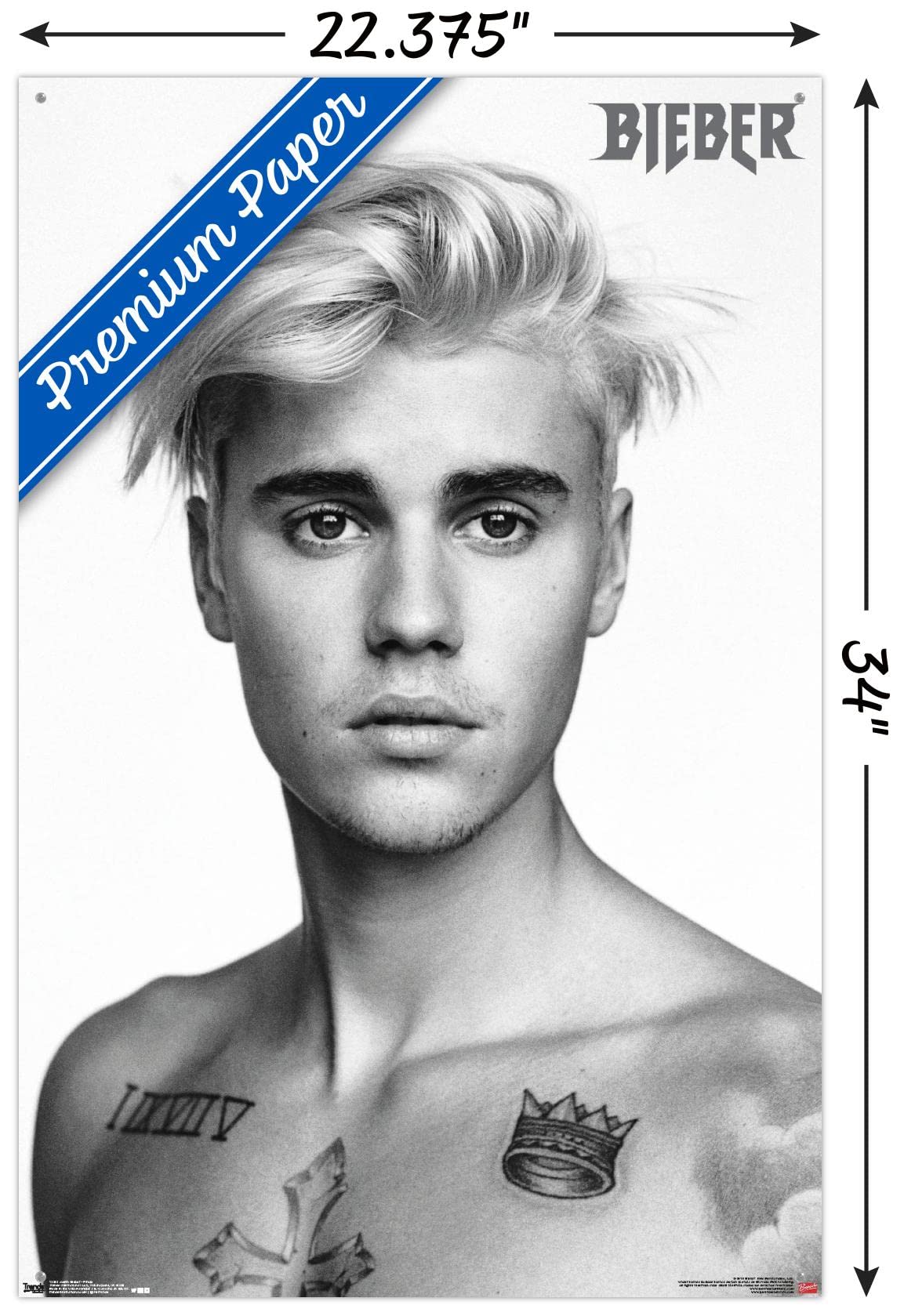 Trends International Justin Bieber Wall Poster - Premium Quality 24x36 Inch Celebrity Poster for Room Decor, Teen Bedroom, Dorm Room & Music Fan Gifts - Includes Push Pins for Easy Hanging