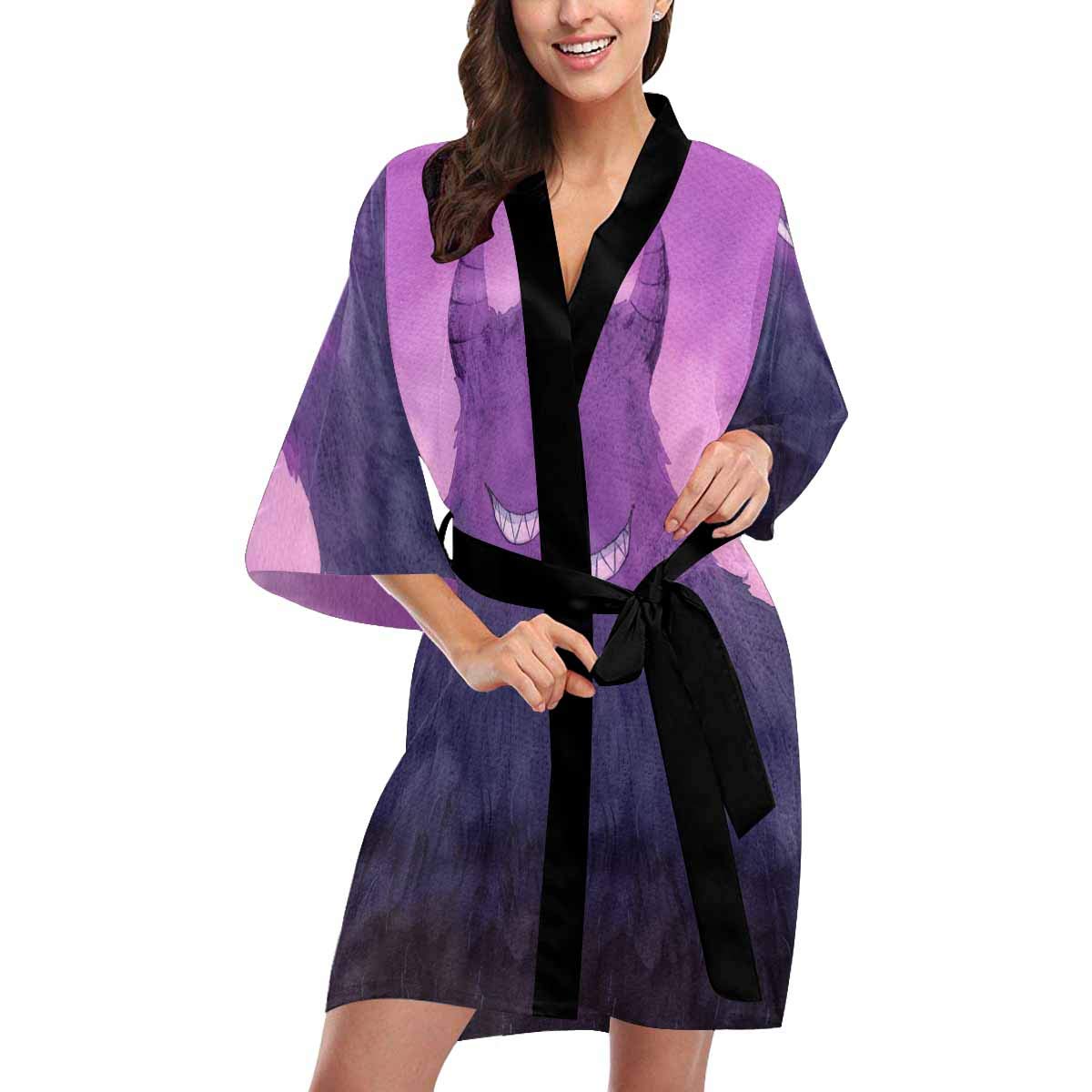 Custom Purple Devil Monster Women's Kimono Robe - Soft Loungewear & Beach Cover Up for Halloween, Cosplay, Pool Parties & Weddings (XS-2XL) - Perfect for Themed Events, Vacation Wear & Gift Giving