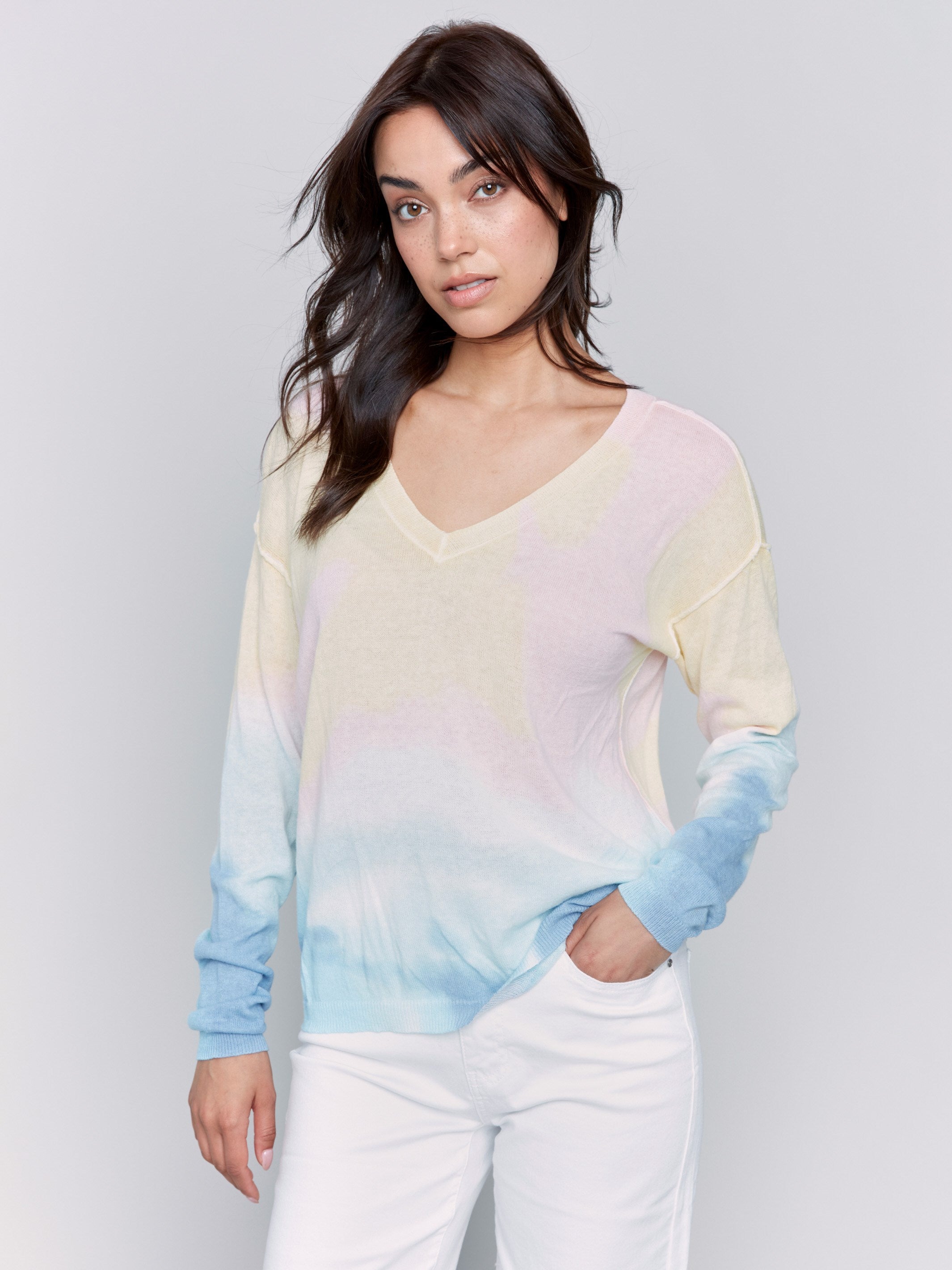 Printed Cotton V-Neck Sweater for Women | Soft Tie-Dye Pullover | Casual & Cozy Fall/Winter Wear | Perfect for Layering, Office & Weekend Outfits