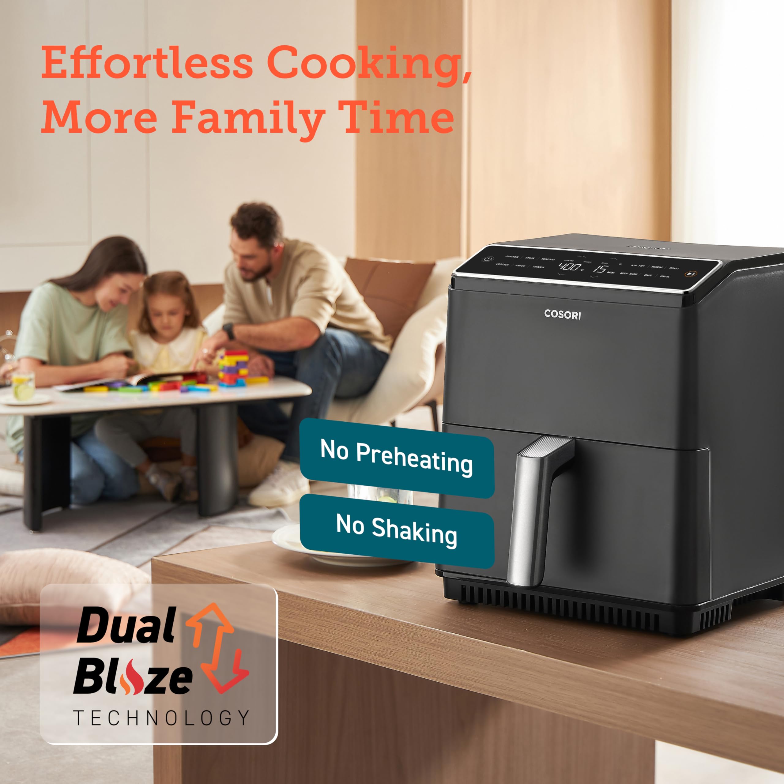 COSORI 6.8Qt Air Fryer with Dual Blaze Technology - 12-in-1 Functions for Baking, Roasting & Broiling | 360° Even Cooking, No Shaking Needed | 100+ Smart App Recipes | Dishwasher Safe Basket | Perfect for Family Dinners, Healthy Snacks & Quick Meals