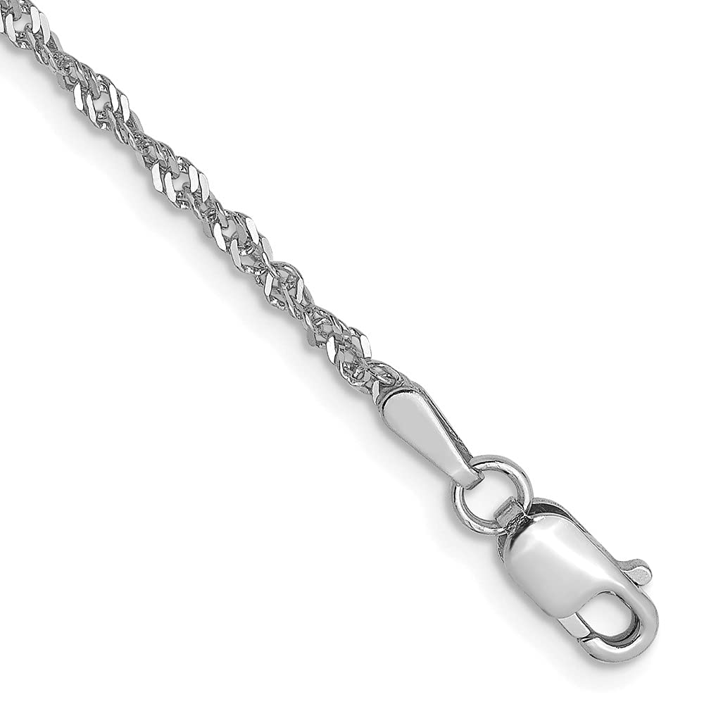 14K Solid White Gold 1.6mm Singapore Chain Anklet - Dainty Summer Beach Foot Jewelry for Women, Perfect for Vacation, Wedding & Everyday Wear