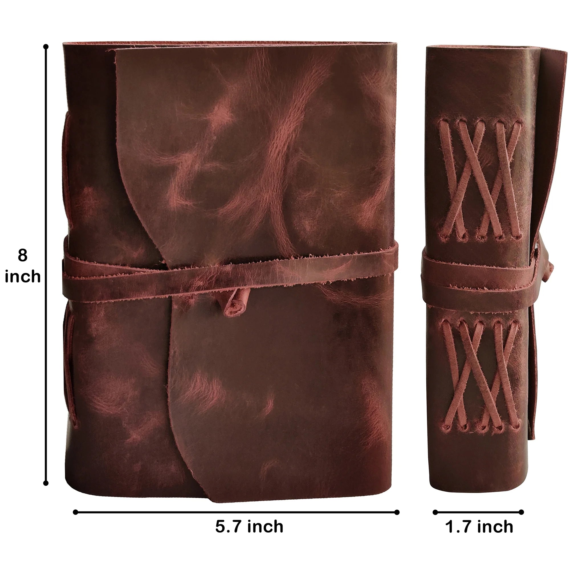 Handmade Leather Bound Journal A5 Size with Antique Deckle Edge Paper - Mauve Color for Writing, Sketching & Gift Giving