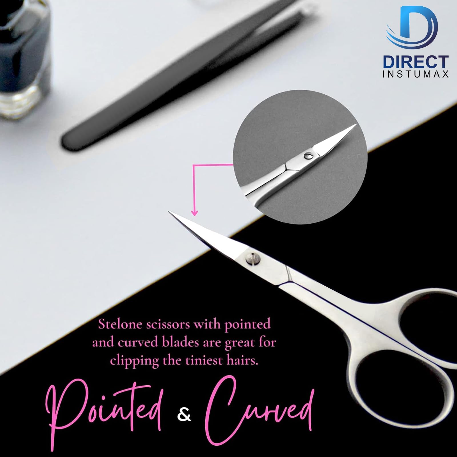 Premium Stainless Steel Multi-Purpose Cuticle & Eyebrow Scissors - Curved Blade Manicure Tool for Women, Facial Hair & Eyelash Trimming | Perfect for Salon, Home Grooming & Travel Beauty Kit (Silver)