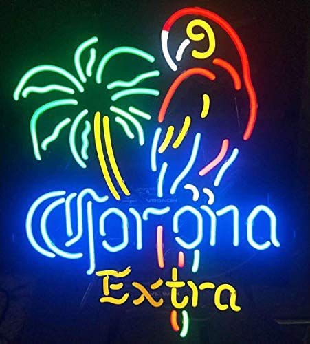 17x14in Handcrafted Corona Parrot Palm Tree Neon Sign Light - Vintage Beer Bar Decor for Man Cave, Pub & Home Wall Art | Perfect for Game Nights & Tropical Themed Parties