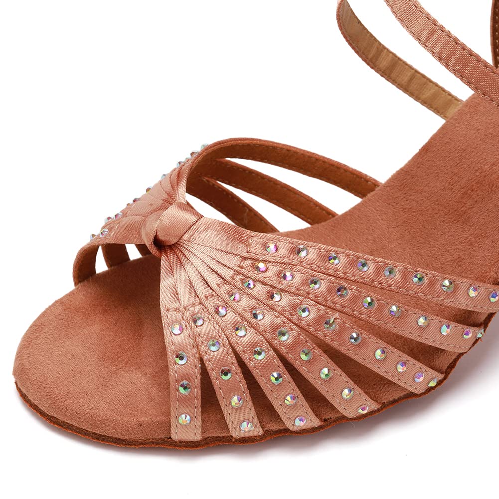 Sparkling Rhinestone Ballroom Dance Shoes for Women - Latin Salsa Practice & Performance Shoes with Comfortable Fit | Perfect for Competitions, Weddings & Dance Classes (Style CT459)