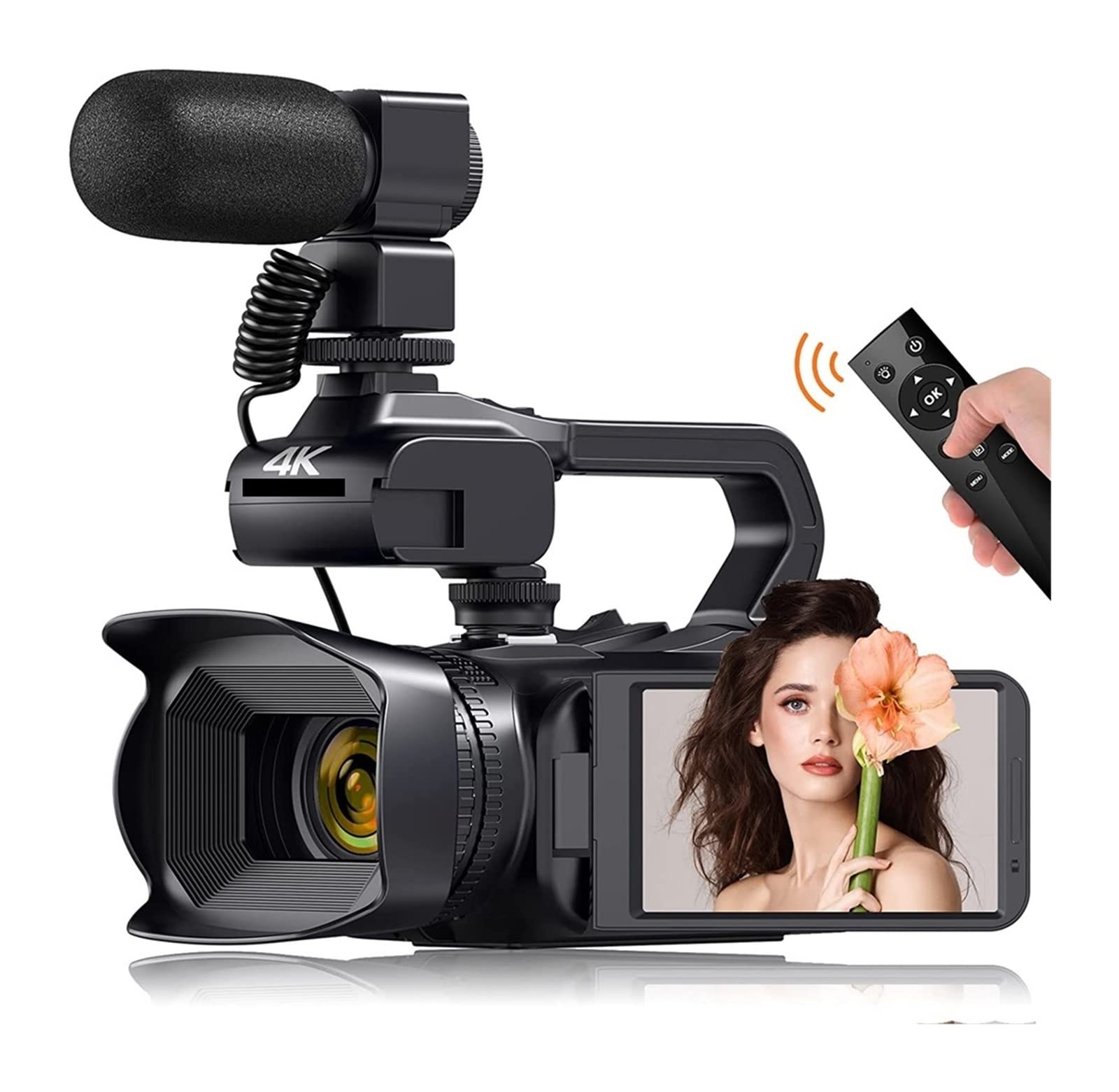 AUBEST 4K 60FPS Digital Video Camera Camcorder with Rotating Touch Screen, 18X Zoom & 64MP for Vlogging, YouTube Live Streaming, Travel Recording (Includes 128GB SD Card & External MIC Light) - Perfect for Content Creators, Travel Vlogs, and Home Videos