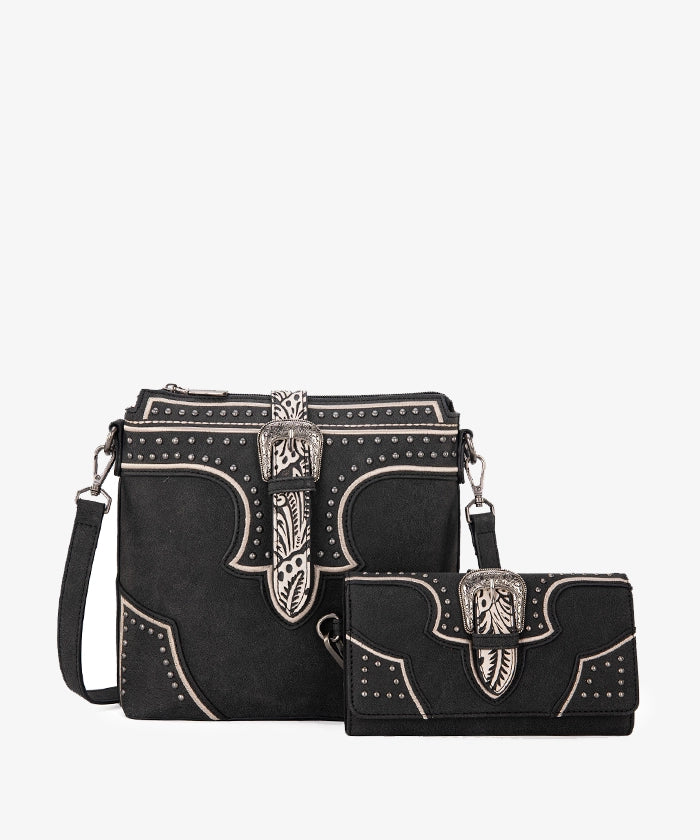 Montana West Stylish Buckle Studs Crossbody Bag Set for Women - Fashionable Purse with Adjustable Strap, Perfect for Daily Use, Travel & Shopping