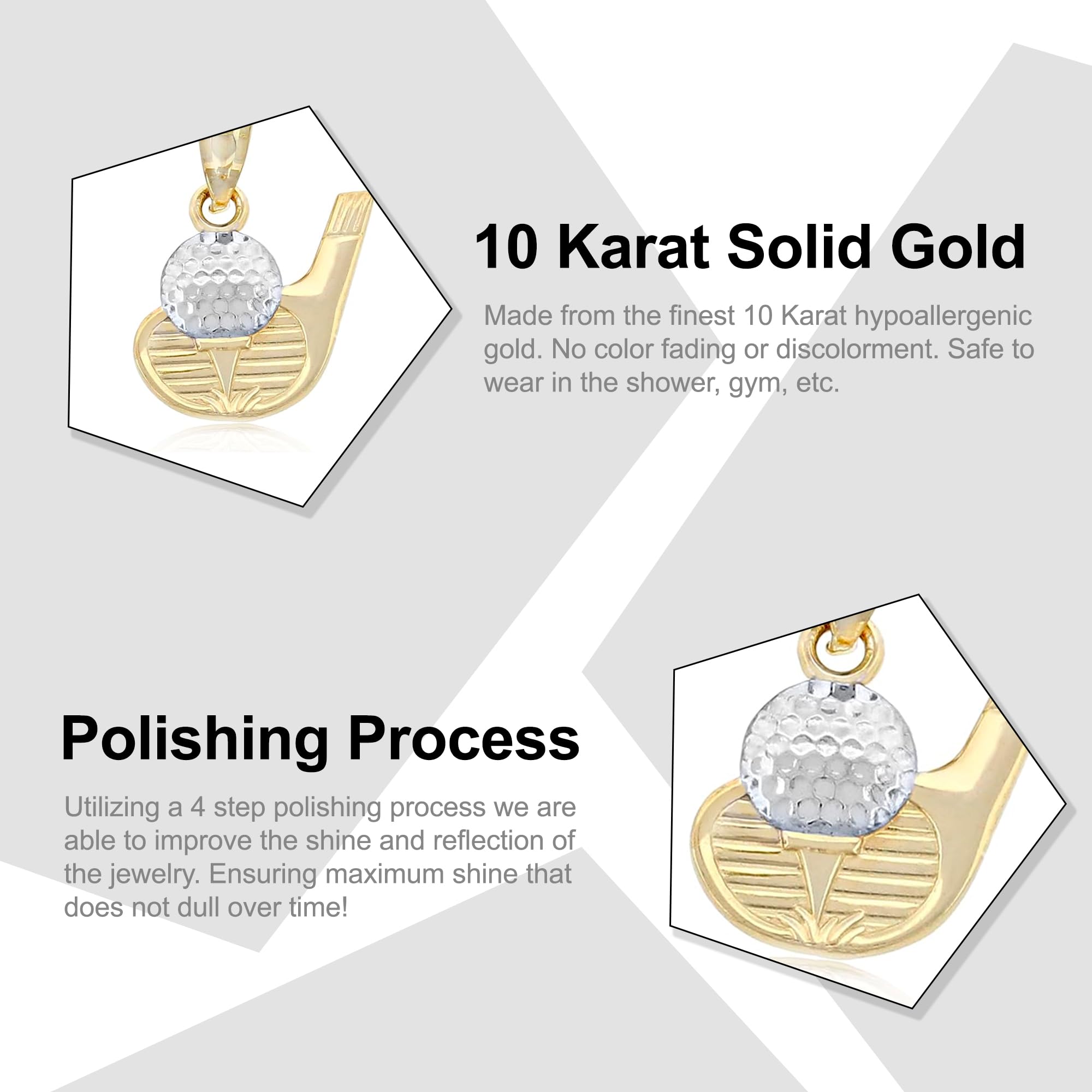 10K Gold Golf Charm Pendant - Elegant Golf Jewelry for Women & Men - Perfect Golf Tournament Trophy & League Gift - Ideal for Golf Lovers, Players & Special Occasions