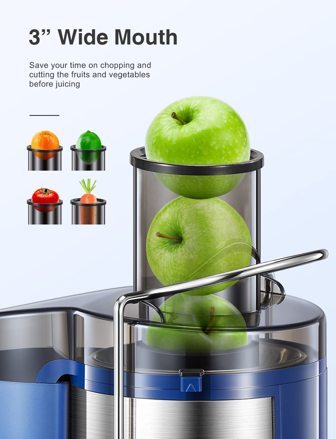 Qcen 500W Electric Juicer Machine - High Power Citrus Juicer Squeezer with Durable BPA-Free Design (Blue) - Perfect for Fresh Orange Juice, Lemonade & Healthy Breakfast Smoothies