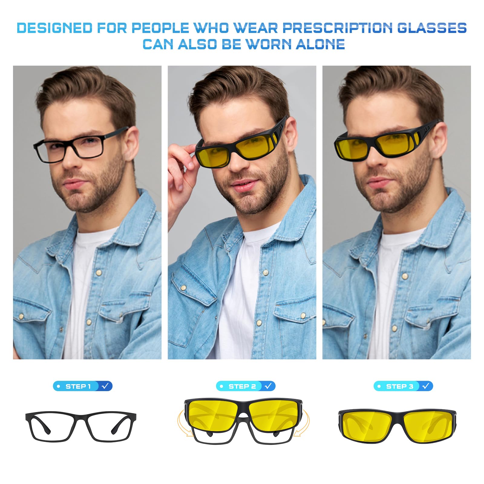 Night Vision Driving Glasses - Polarized Fit Over Sunglasses for Men - Safe Night Driving