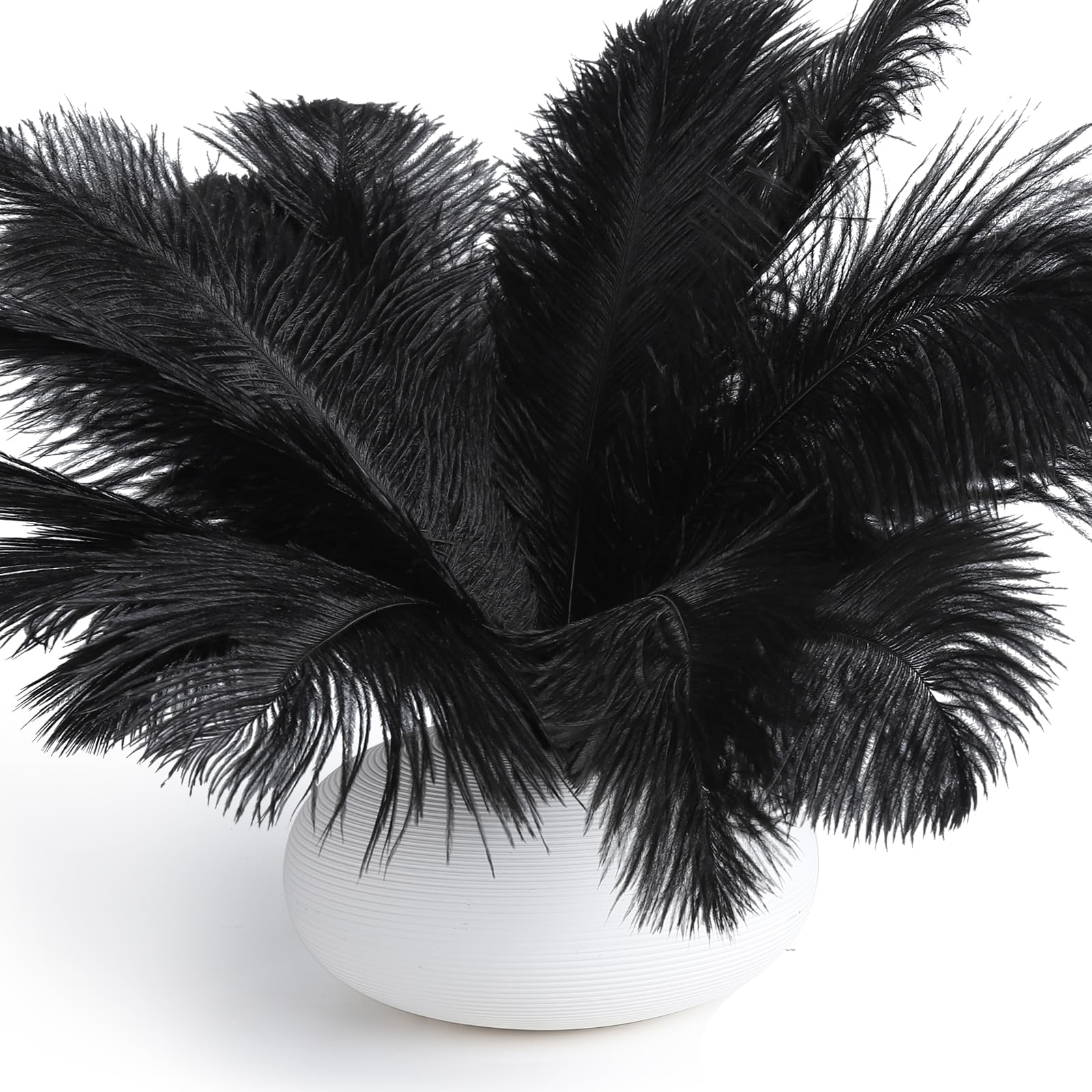 FANDAMEI 12 Pack Black Ostrich Feathers 10-12 Inch (25-30cm) for DIY Crafts, Wedding Centerpieces, Table Decor, Home & Party Decoration - Perfect for Bohemian Decor, Costume Accessories, and Photo Props