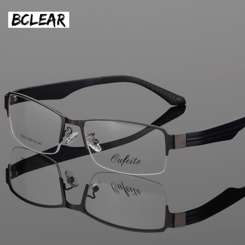 Bclear Men's Eyeglasses - Semi-Rimless Wide Frame Glasses with Alloy Frame (Model S99024) | Lightweight & Durable for Work, Reading & Everyday Use