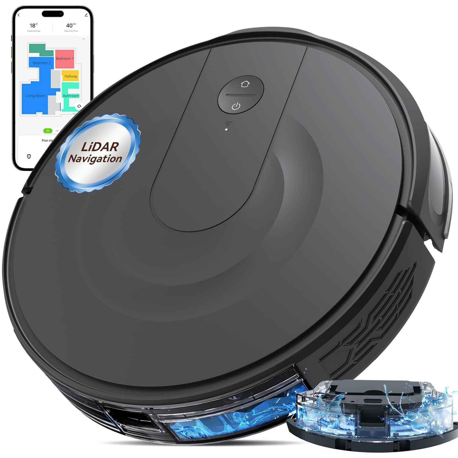 Smart Robot Vacuum and Mop Combo with LiDAR Navigation - Ultra Slim 2-in-1 Robotic Cleaner with 9000Pa Strong Suction, 200 Min Runtime, Auto Recharge - Perfect for Pet Hair, Hardwood Floors & Carpets - Ideal for Homes with Pets, Kids & Allergy Sufferers