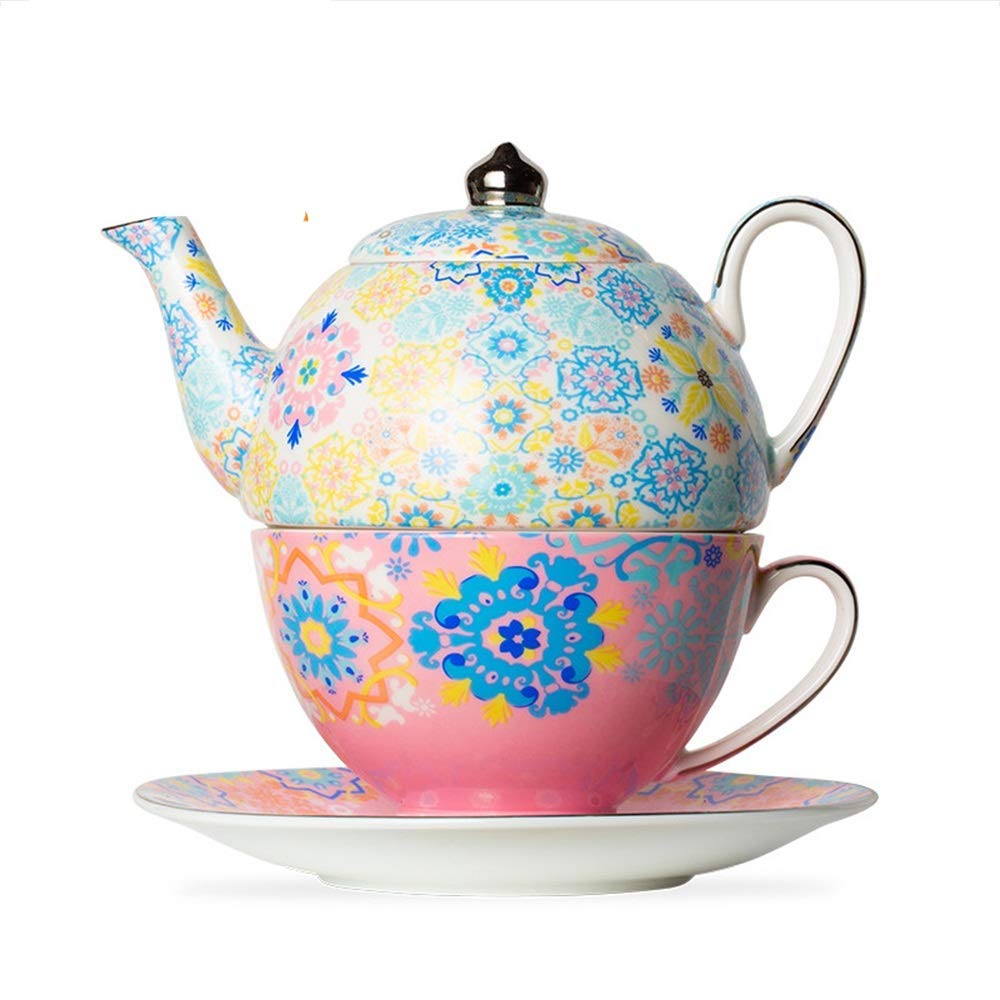 British Style Tea Set - Elegant Bone China Teapot, Cups, Saucers & Filter for Home & Office | Perfect for Afternoon Tea, Coffee Break & Gifts