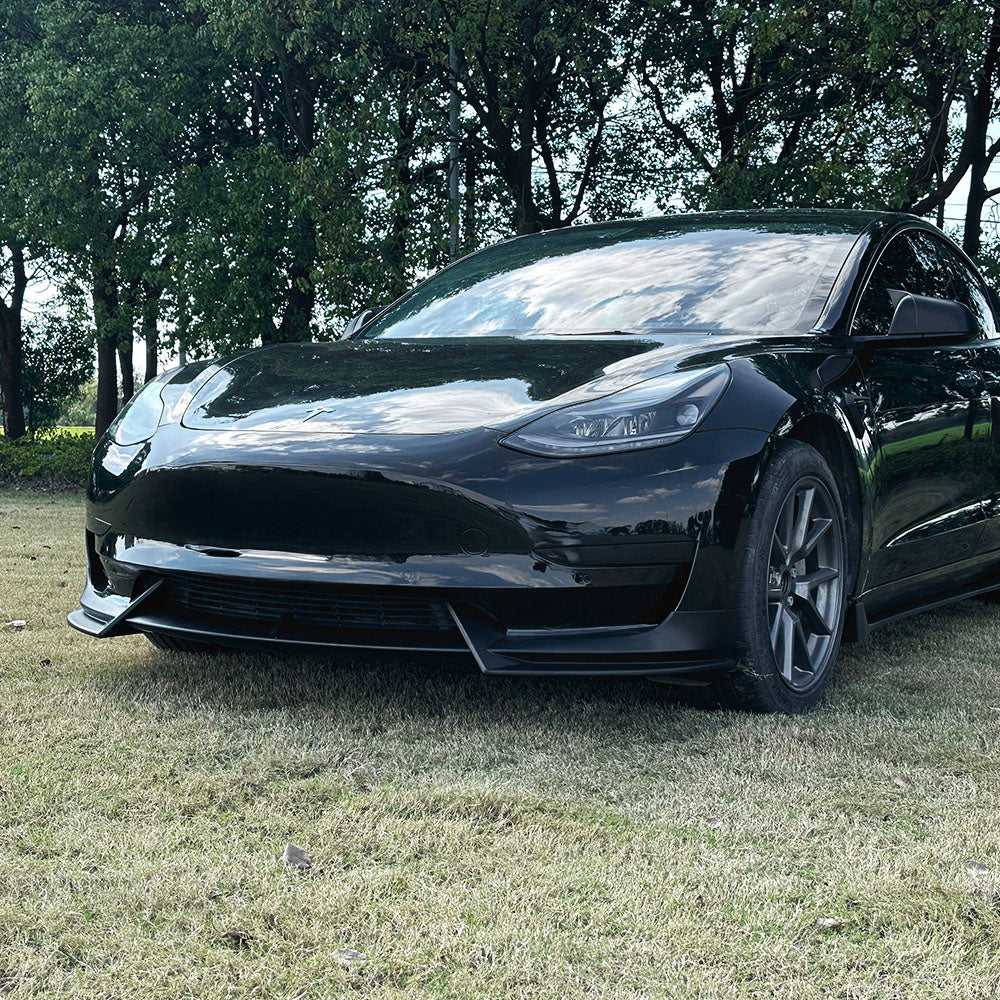 High-Performance Front Lip Spoiler for Tesla Model 3 (2017-2023) - ABS Plastic Body Kit in Glossy Black, Matte Black & Carbon Fiber | Enhance Aerodynamics & Sporty Look for Daily Driving & Car Shows