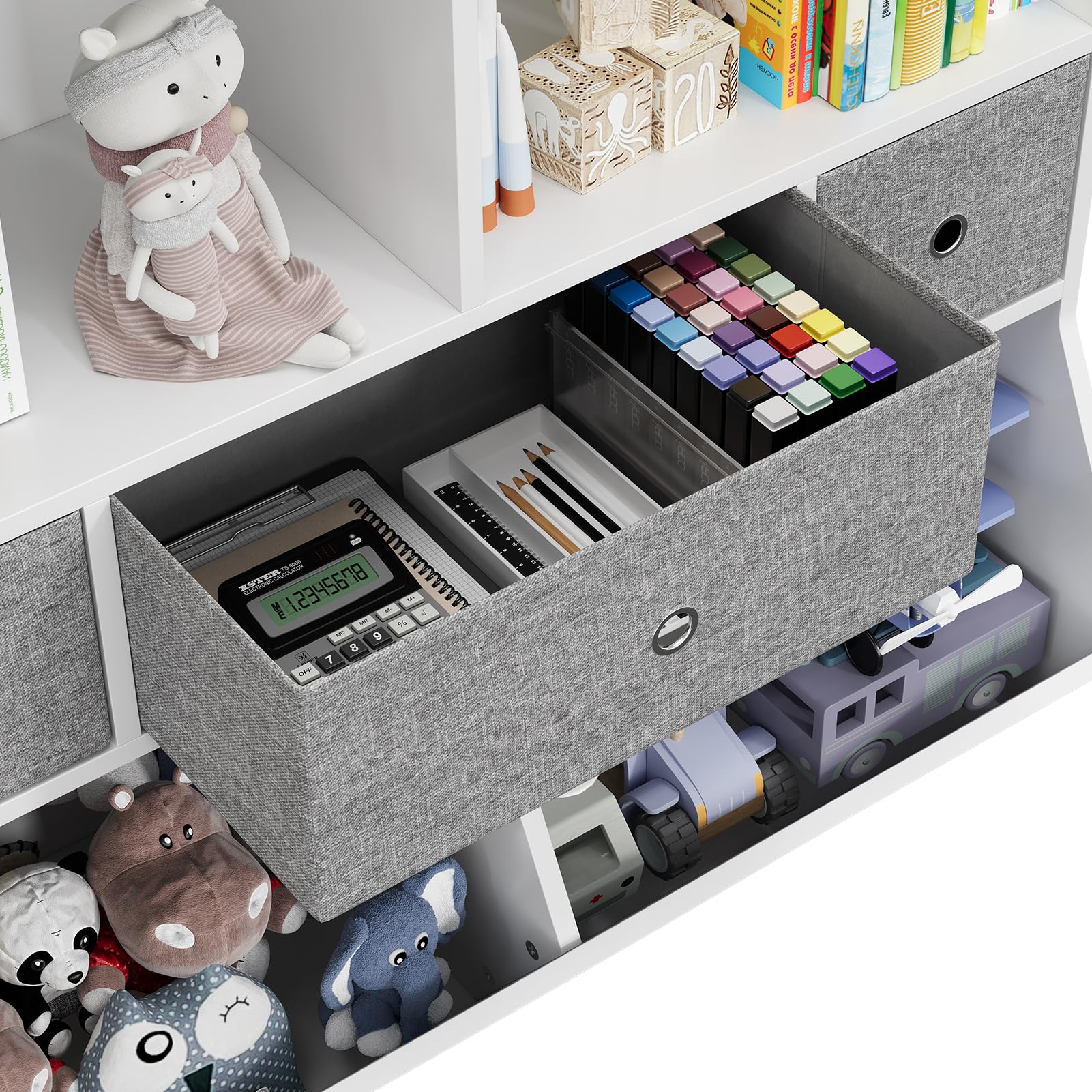 IDEALHOUSE Kids Toy Storage Organizer with 3 Movable Drawers - 3 Tier Children Bookcase & Bookshelf - 7 Cubby Toy Storage Cabinet for Playroom, Bedroom, Nursery - White - Perfect for Organizing Toys, Books & Kids' Belongings in Daycare or Home Play Areas