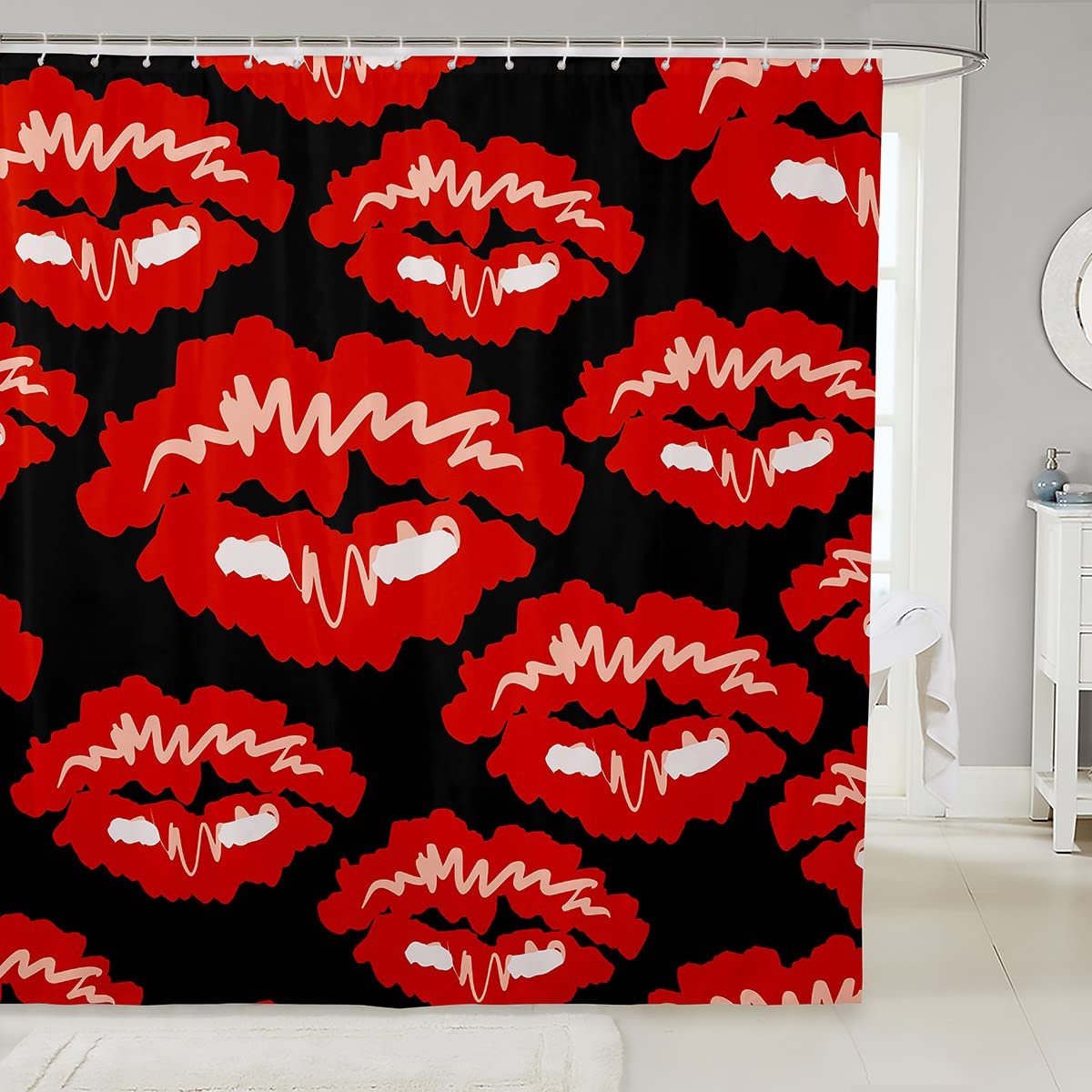 Sexy Red Lips Shower Curtain Set - 72x72 Inch Waterproof Bathroom Decor with Lipstick Print, Bathtub Curtain for Women & Kids Bathroom Accessories - Perfect for Modern Bathrooms, Themed Decor, and Fun Home Makeovers