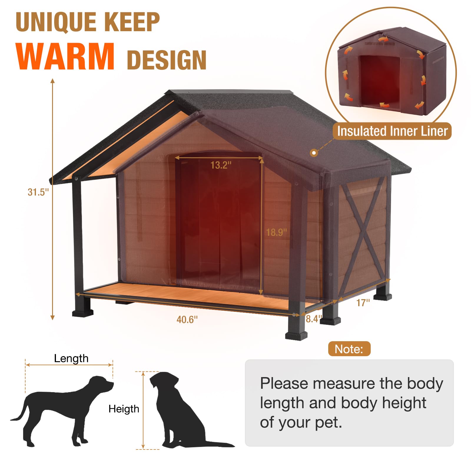 Heated Insulated Outdoor Dog House for Large Dogs - Winter-Proof Kennel with Liner & Sturdy Iron Frame | Perfect for Backyard, Patio & Cold Weather Protection