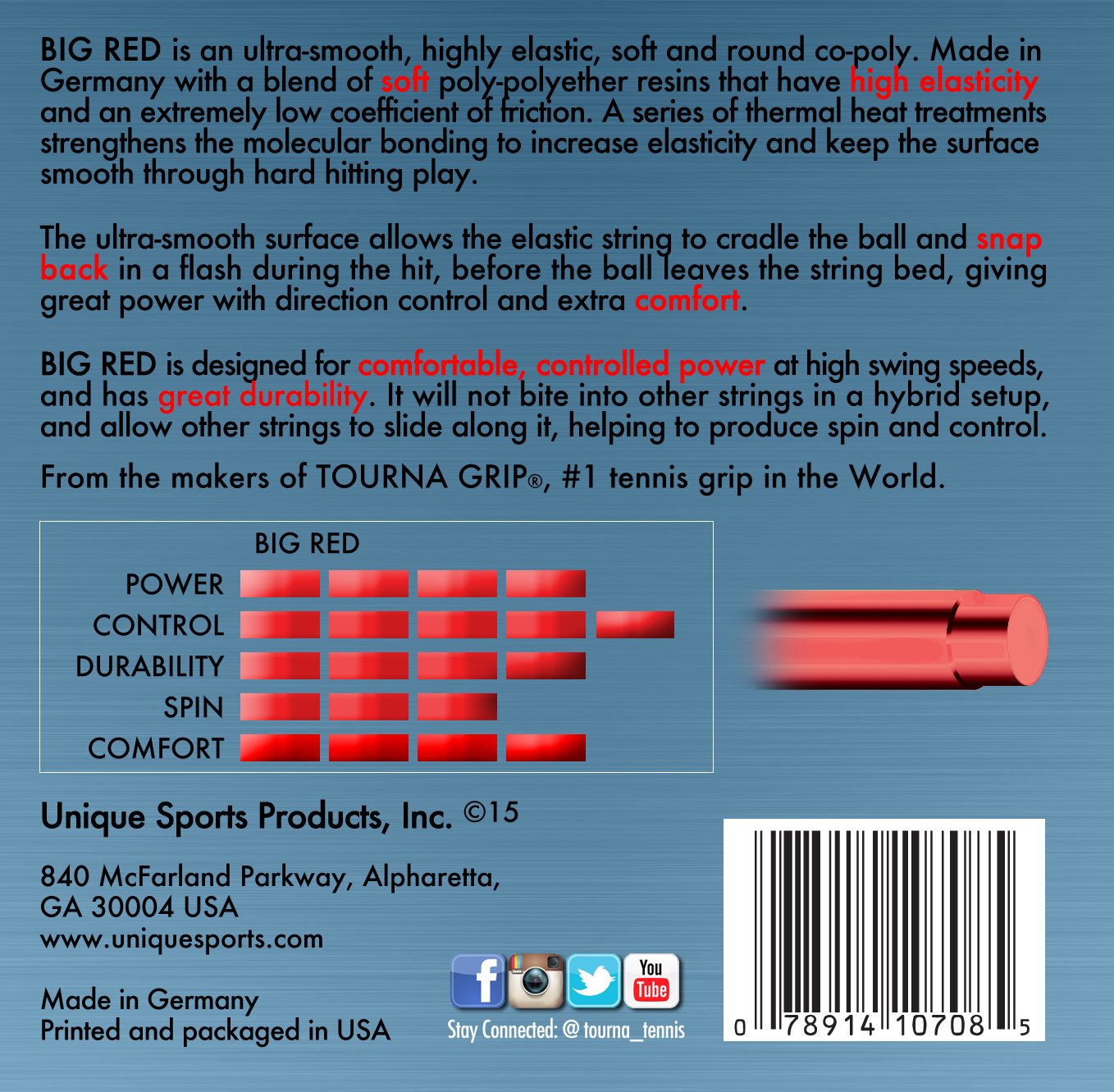 Tourna Big Red Soft Polyester Tennis String - High Performance Tennis Racket String for Control & Durability | Perfect for Competitive Play & Training Sessions
