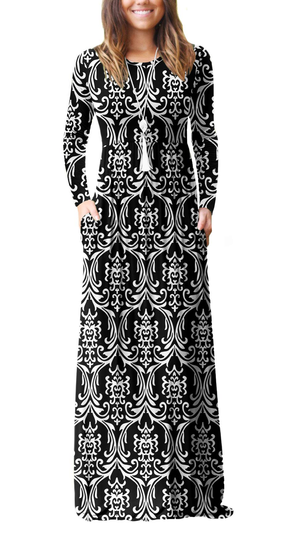 VIISHOW Women's Long Sleeve Maxi Dress - Loose Fit Casual Plain Midi Dress with Pockets | Perfect for Everyday Wear, Beach Cover Up & Vacation Outfits