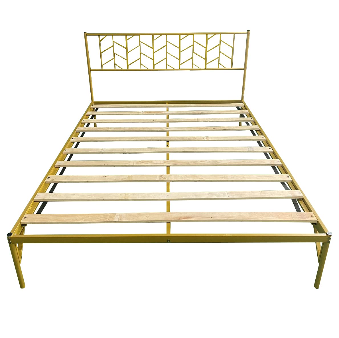 Dolonm Queen Size Metal Platform Bed Frame with Vintage Headboard - Heavy Duty No Box Spring Needed in Gold | Modern Bedroom Furniture for Home Decor & Guest Rooms