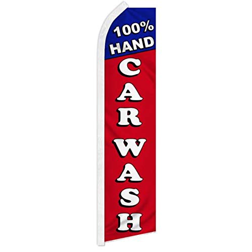 100% Hand Car Wash Swooper Feather Advertising Flag - Durable & Eye-Catching for Car Washes, Auto Detailing, Car Dealerships - Perfect for Attracting Customers & Boosting Business Visibility