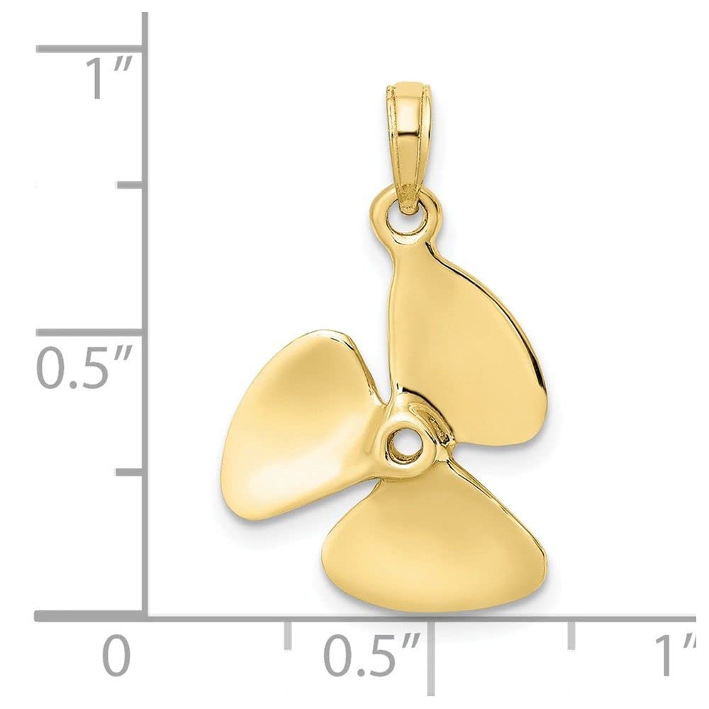 10K Yellow Gold 3D Polished Three Blade Propeller Pendant Necklace - Perfect for Aviators, Pilots & Aviation Enthusiasts - Unique Gift for Men & Women