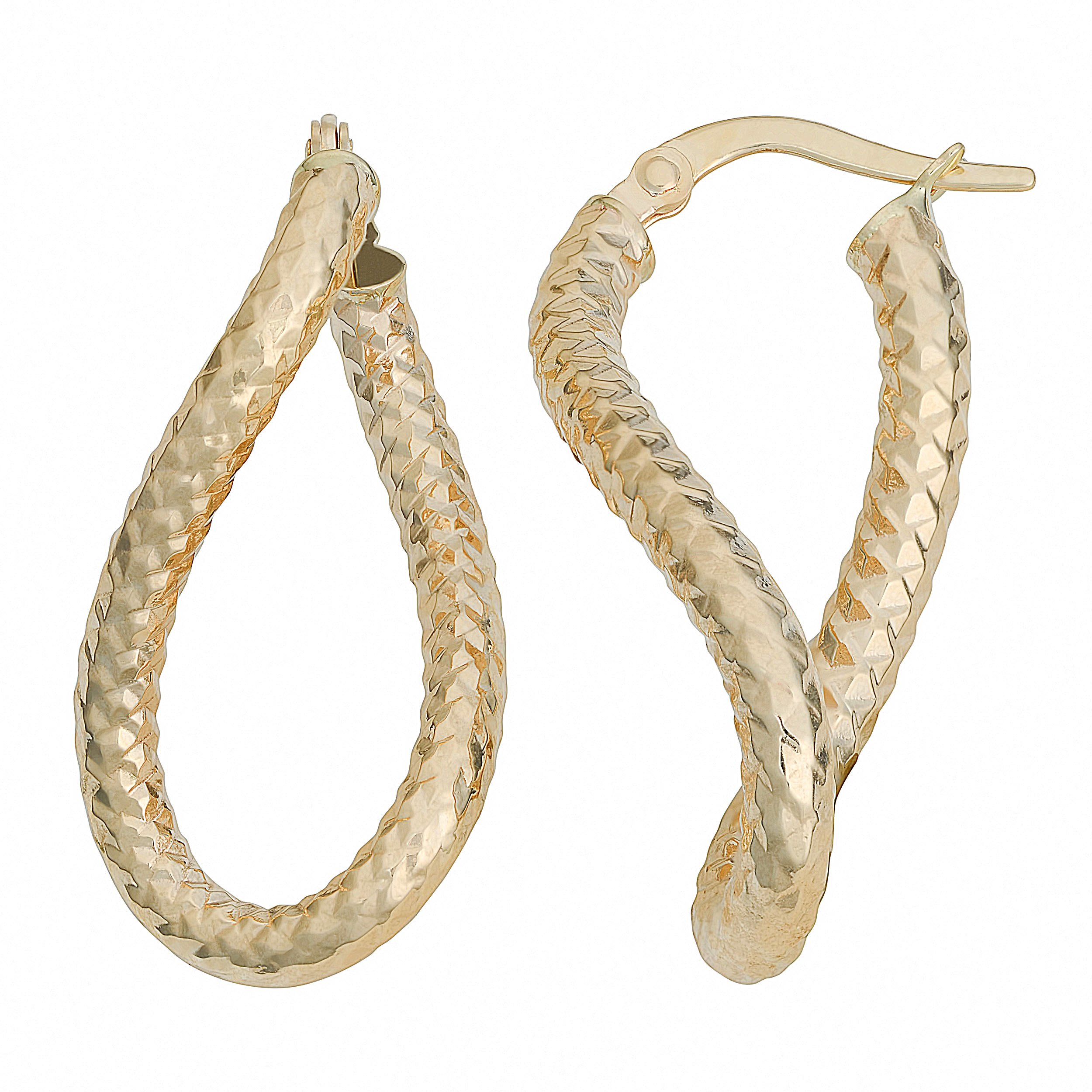 14K Gold 3mm Bold Diamond-Cut Twist Oval Hoop Earrings for Women - Yellow Gold or White Gold - Elegant Everyday & Party Jewelry Gift