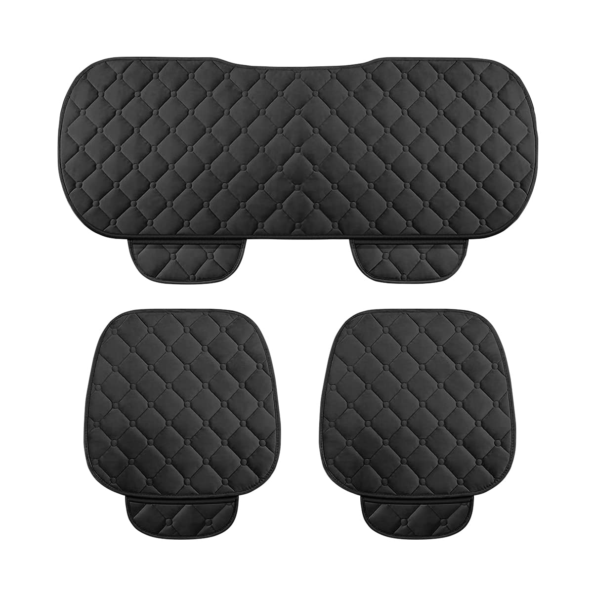 3PCS Premium Velvet Car Seat Cushion Set with Memory Foam - Breathable & Non-Slip Auto Seat Cover for Front & Back Seats - Vehicle Seat Protector Pad (Black) - Perfect for Long Drives & Commuting