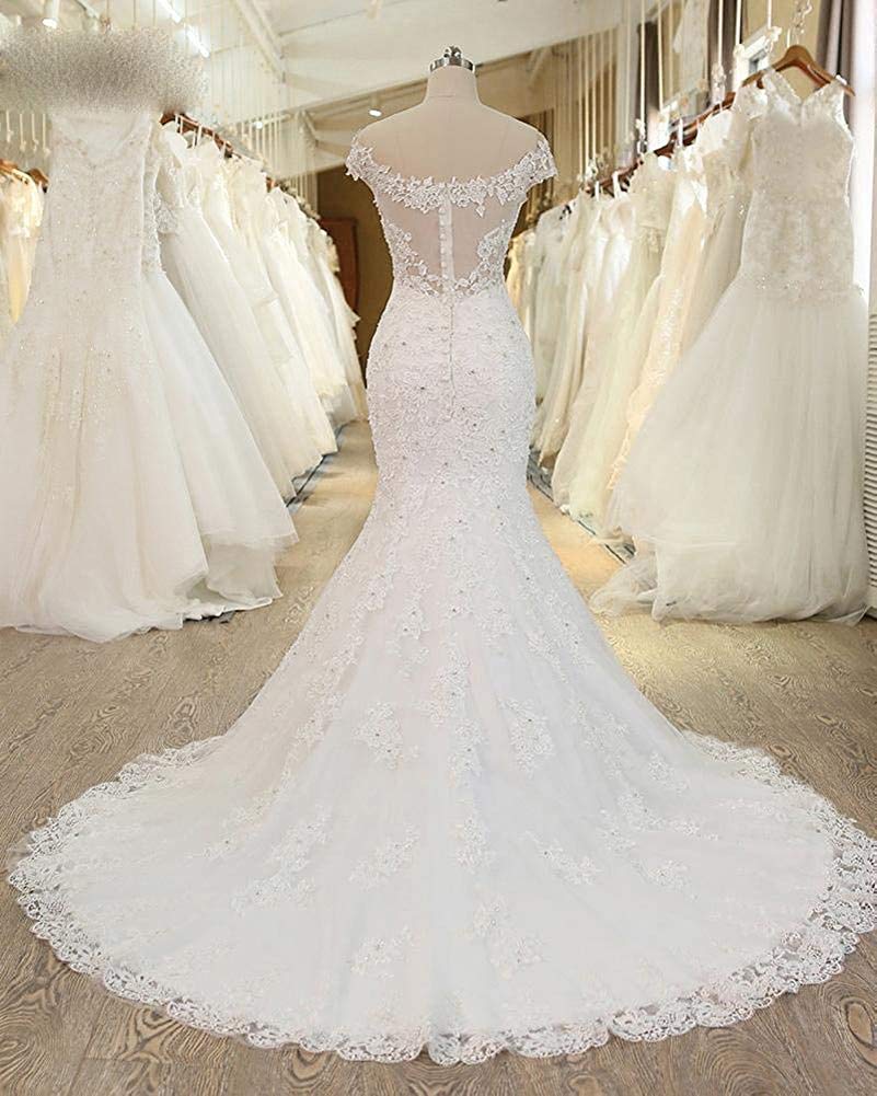 Elegant Mermaid Wedding Dress with Lace Applique & Beaded Off-Shoulder Design – Long Bridal Gown for Women | Perfect for Beach, Church, and Formal Wedding Ceremonies