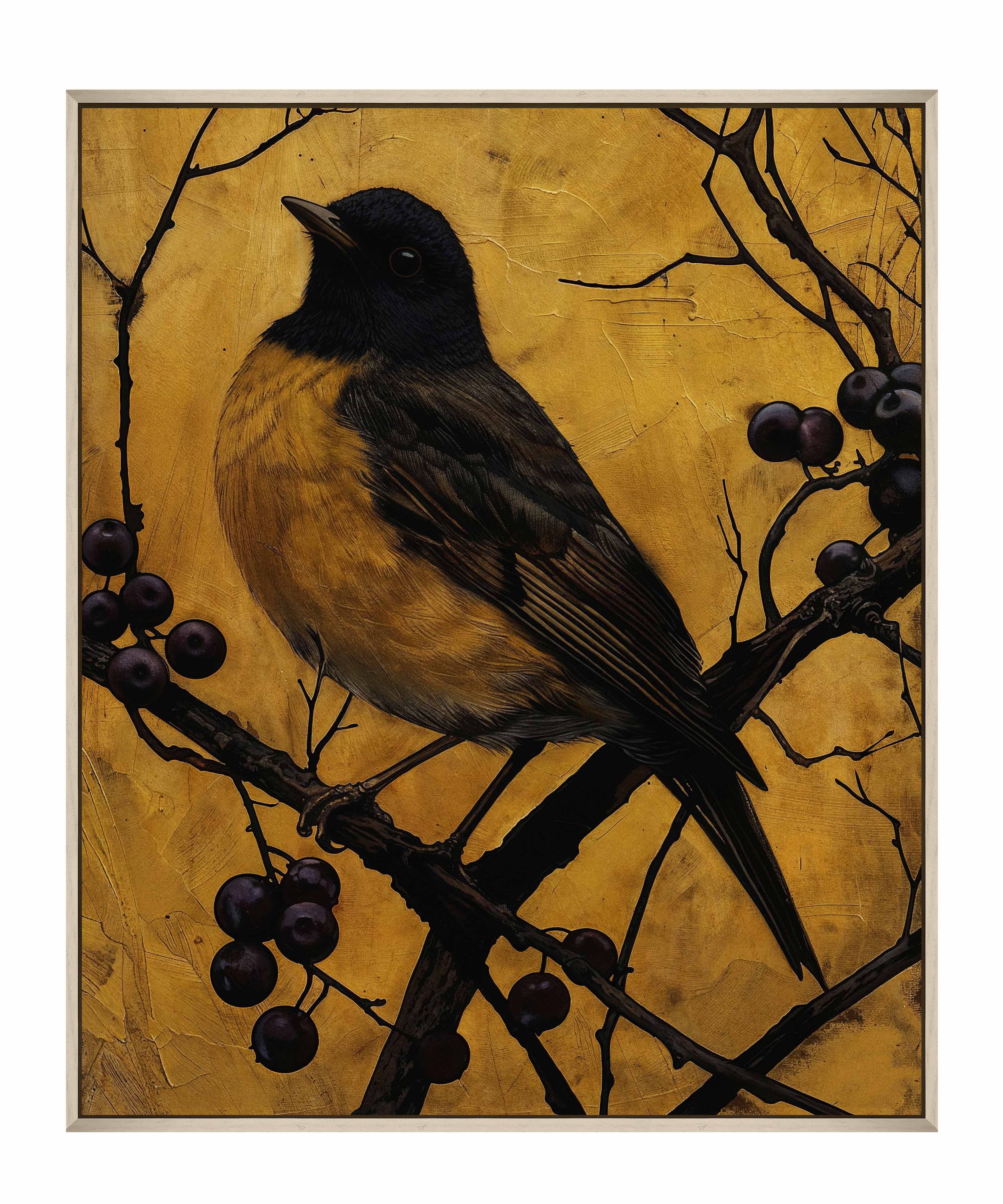 Golden Twilight Warbler Among Berries - Stunning Gallery Wrapped Canvas Wall Art for Home & Office Decor | Perfect for Living Room, Bedroom, or Gift