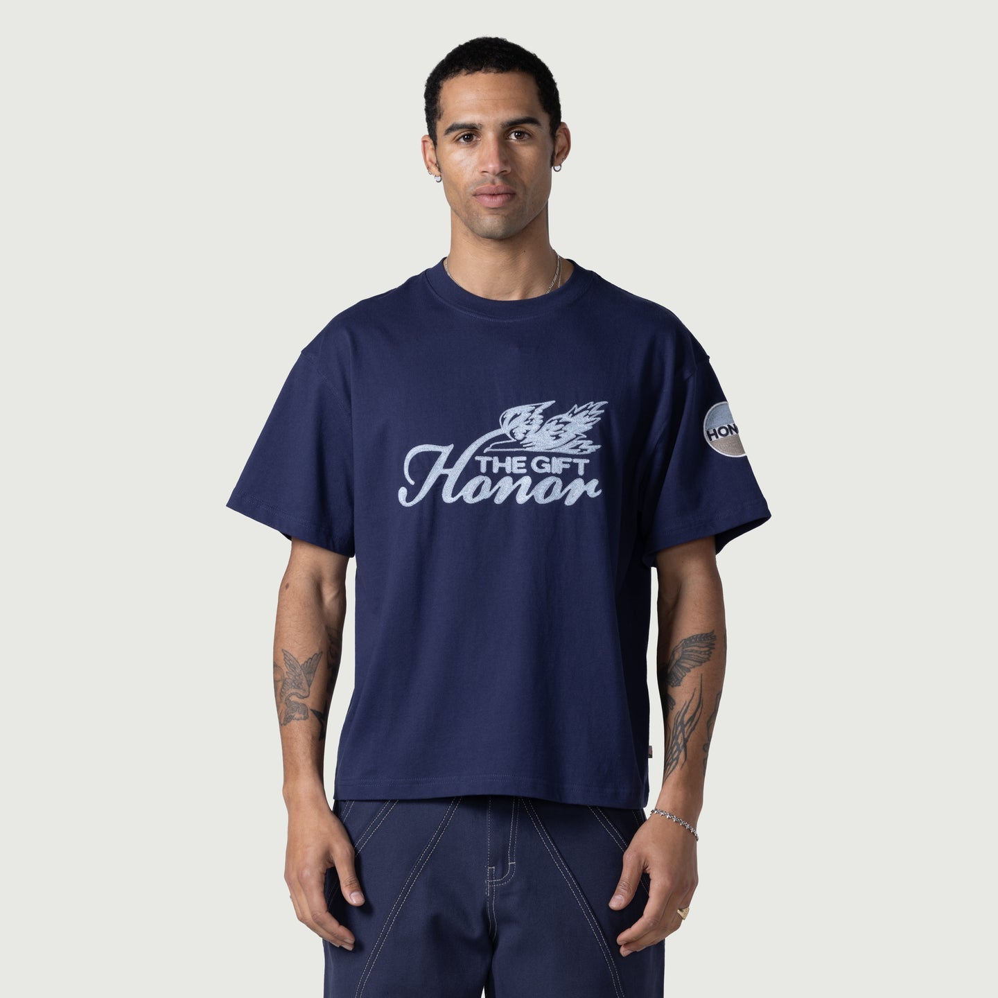 HONOR THE GIFT AUTO CLUB Box Tee - Navy Blue Men's Graphic T-Shirt | Casual Streetwear for Car Enthusiasts & Urban Style