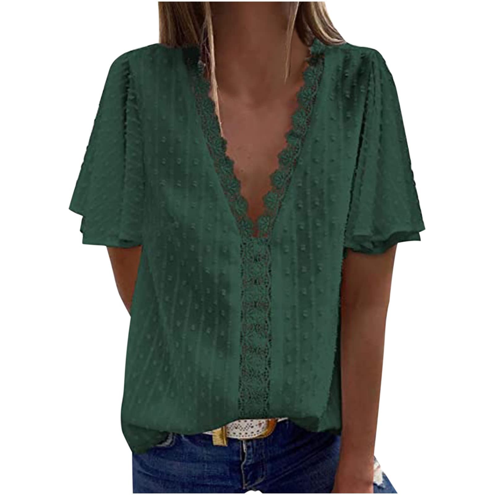 Sexy V Neck Lace Crochet Tunic Tops for Women - Flowy Summer Blouses & Casual Shirts - Perfect for Beach Outfits, Date Nights & Boho Style