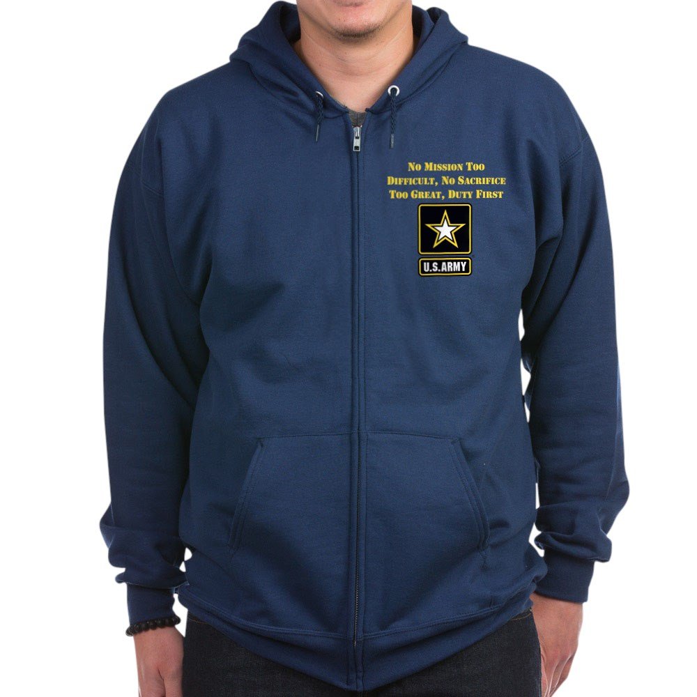Duty First Army Saying Zip Hoodie - Military Inspired Pullover for Men & Women | Perfect for Veterans Day, Army Apparel & Casual Wear