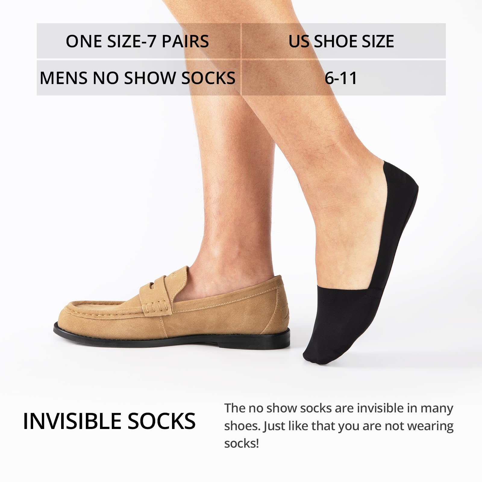 Heatuff 7 Pairs Men's No Show Socks - Non Slip Low Cut Invisible Liner Socks, Breathable & Thin for Casual Wear, Sneakers, Boat Shoes & Everyday Comfort