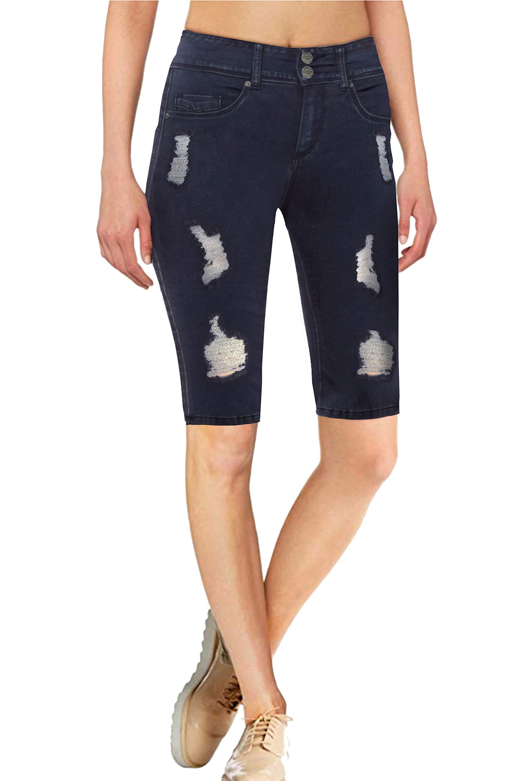 Women's Hybrid Butt Lift V2 Stretch Denim Bermuda Shorts - Super Comfortable Capri Pants for Casual Wear & Summer Outfits