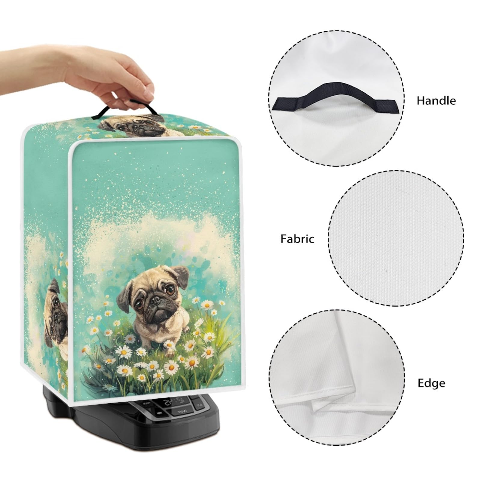 Cute Floral Pug Coffee Machine Cover - Protective Top Handle Cover for Coffee Makers, Blenders & Mixers | Perfect for Kitchen Decor & Small Appliance Protection