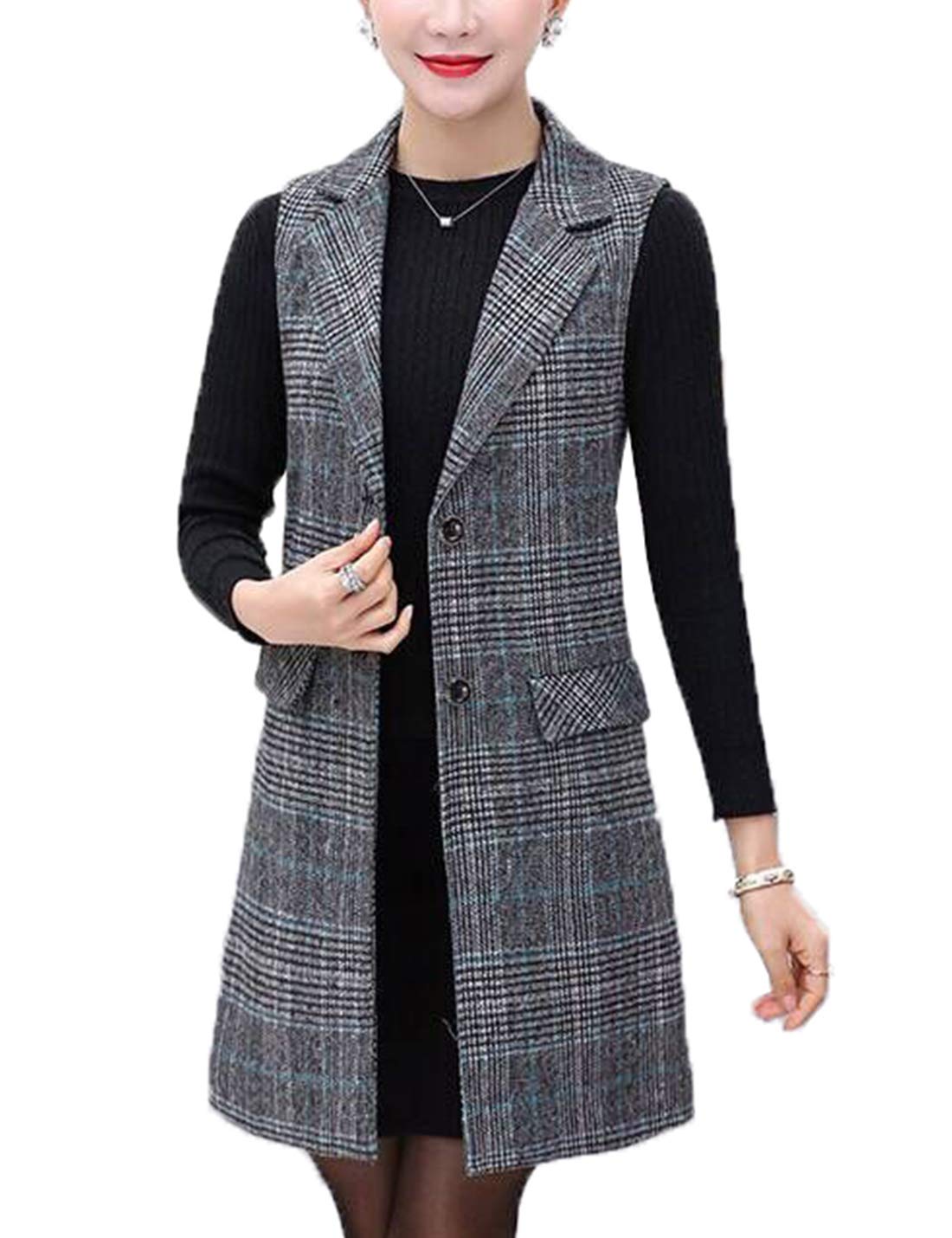 PAODIKUAI Women's Plus Size Plaid Long Vest - Sleeveless Open Front Cardigan Blazer with Pockets | Casual Office Wear & Layering Outfits