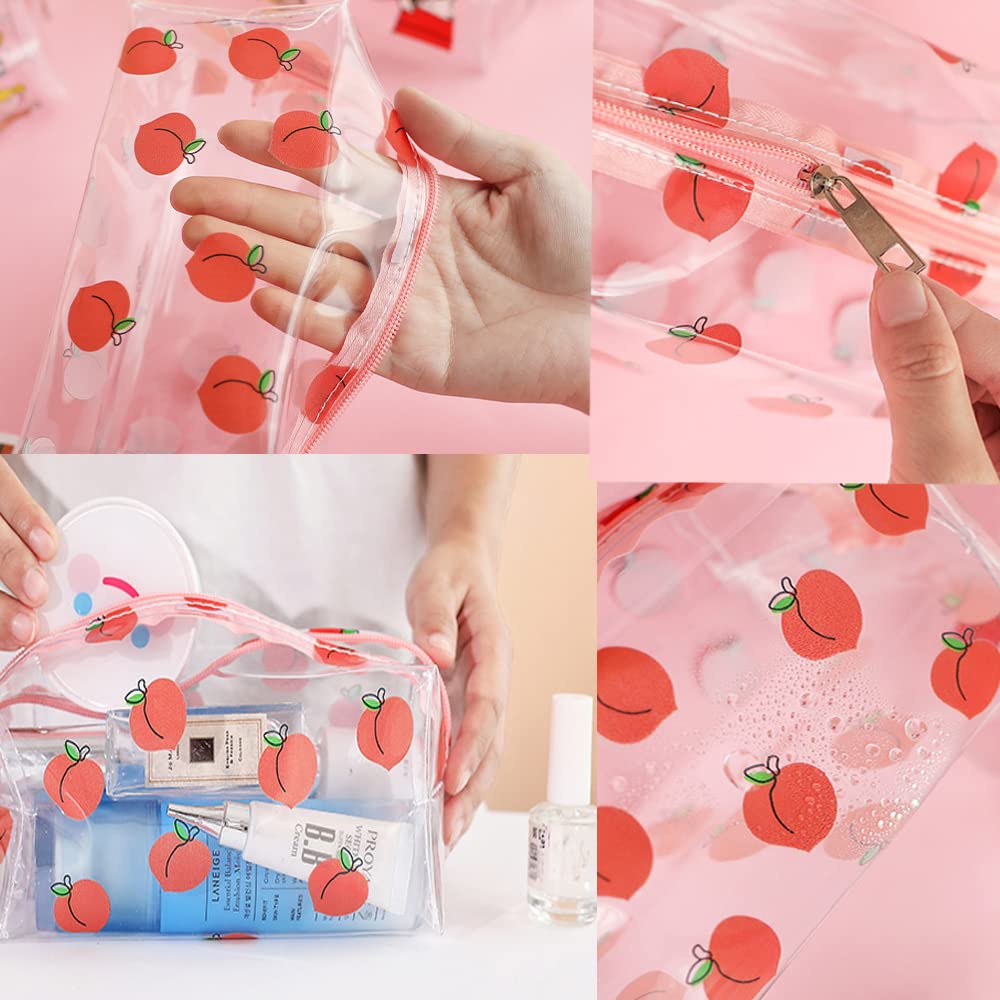 4 Pack Cute Floral Makeup Bags - Clear PVC Cosmetic Pouch for Women, Travel Toiletry Organizer, Small Portable Pencil Case for Vacation, Bathroom & Daily Essentials Storage | Perfect for Travel, Gym, School & Home Organization