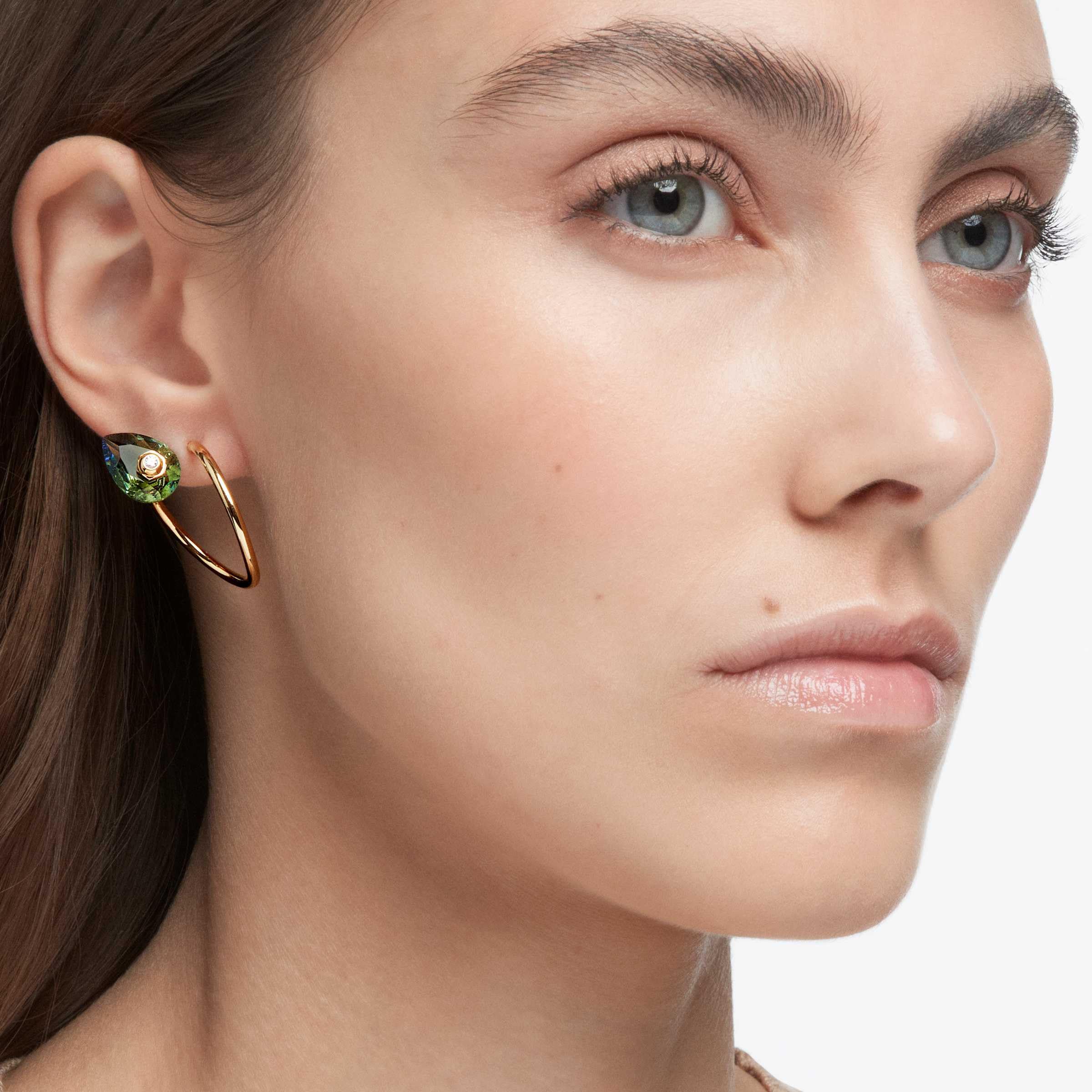 Swarovski Numina Earrings - Gold Tone Jewelry with Green & Clear Crystals | Elegant Dangle Earrings for Women, Perfect for Parties, Weddings & Special Occasions
